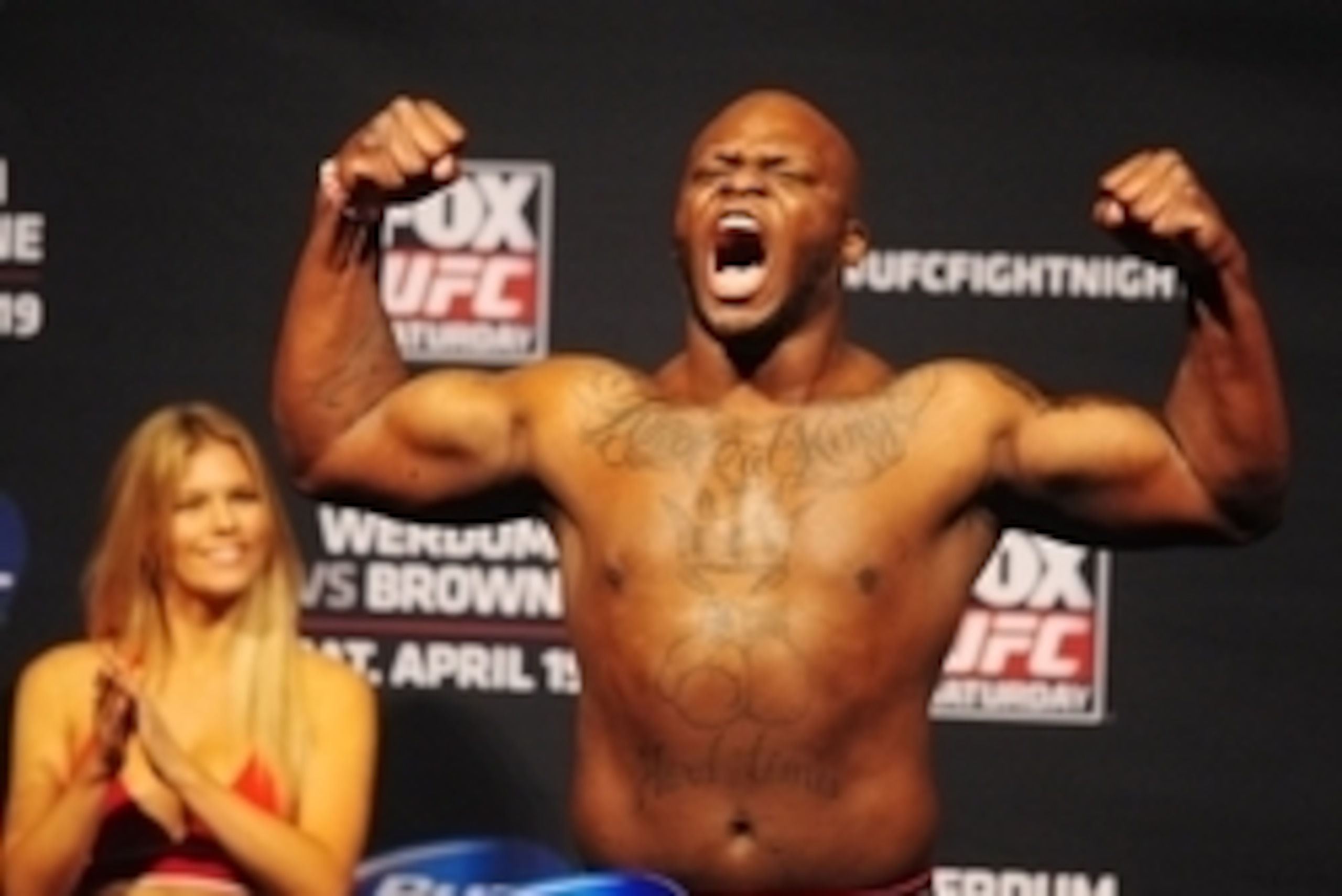 Apr 18, 2014; Orlando, FL, USA; Derrick Lewis during a weigh-in for UFC on FOX 11 at Amway Center. Mandatory Credit: David Manning-USA TODAY Sports