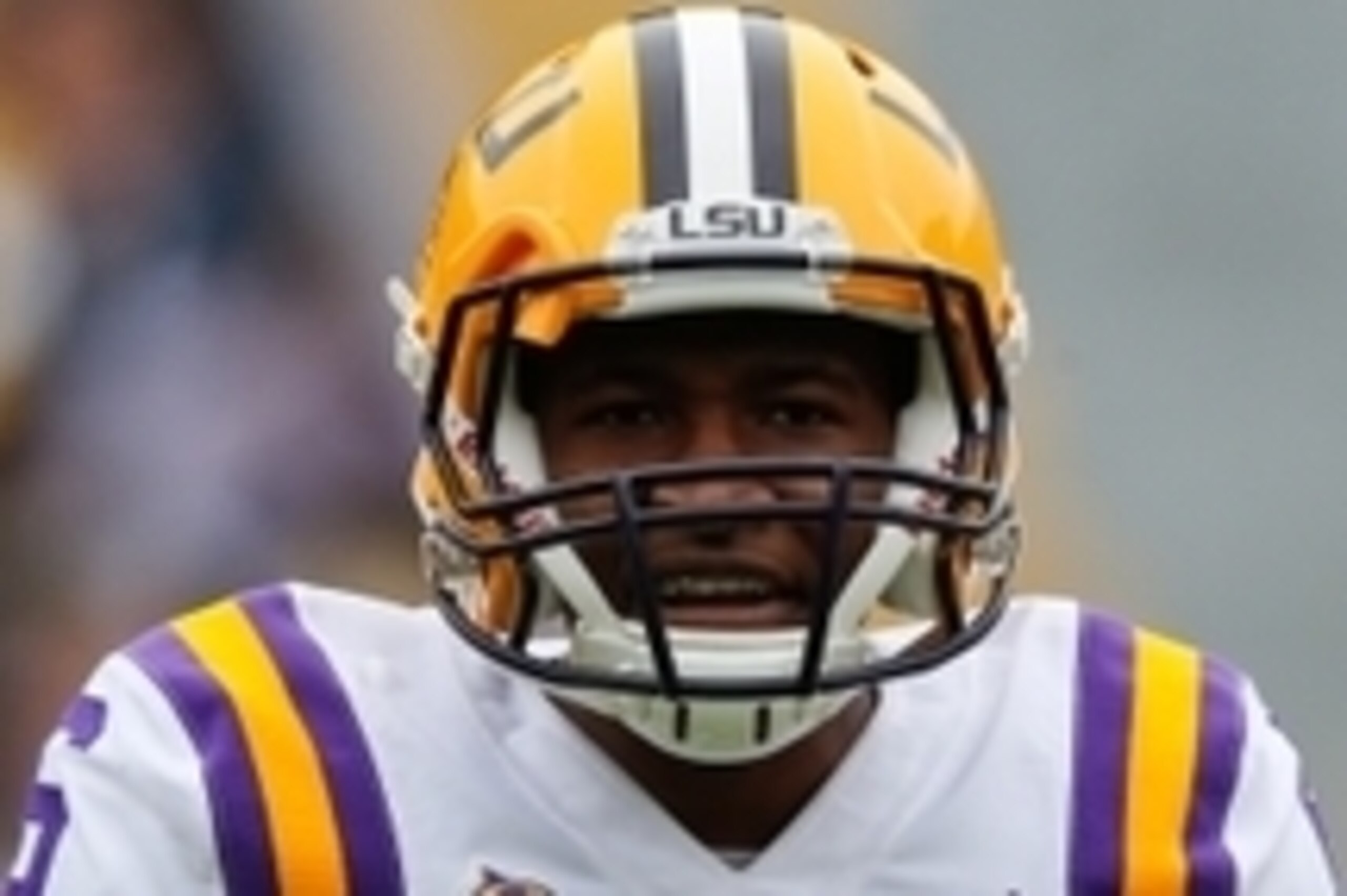 Apr 5, 2014; Baton Rouge, LA, USA; LSU Tigers quarterback Brandon Harris (6) during the 2014 spring game at Tiger Stadium. Mandatory Credit: Derick E. Hingle-USA TODAY Sports