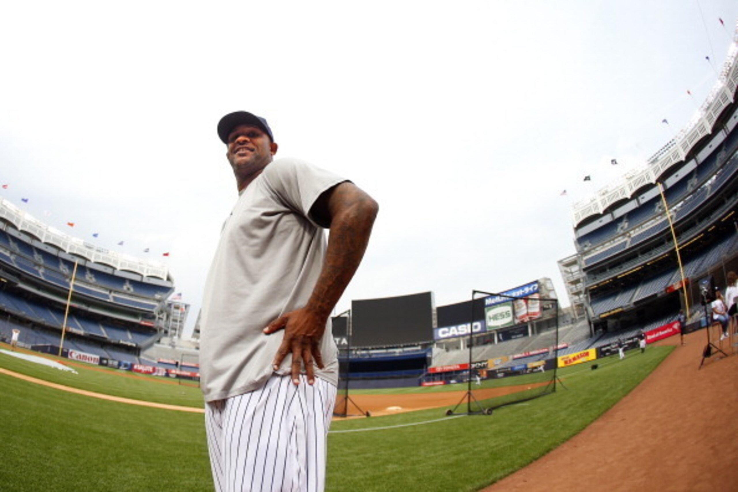 NEW YORK, NY - JUNE 4: C.C. Sabathia of the New York Yankees stands during warm ups before the start of their game against of the Oakland Athletics at Yankee Stadium on June 4, 2014 in the Bronx borough of New York City. (Photo by Rich Schultz/Getty Image
