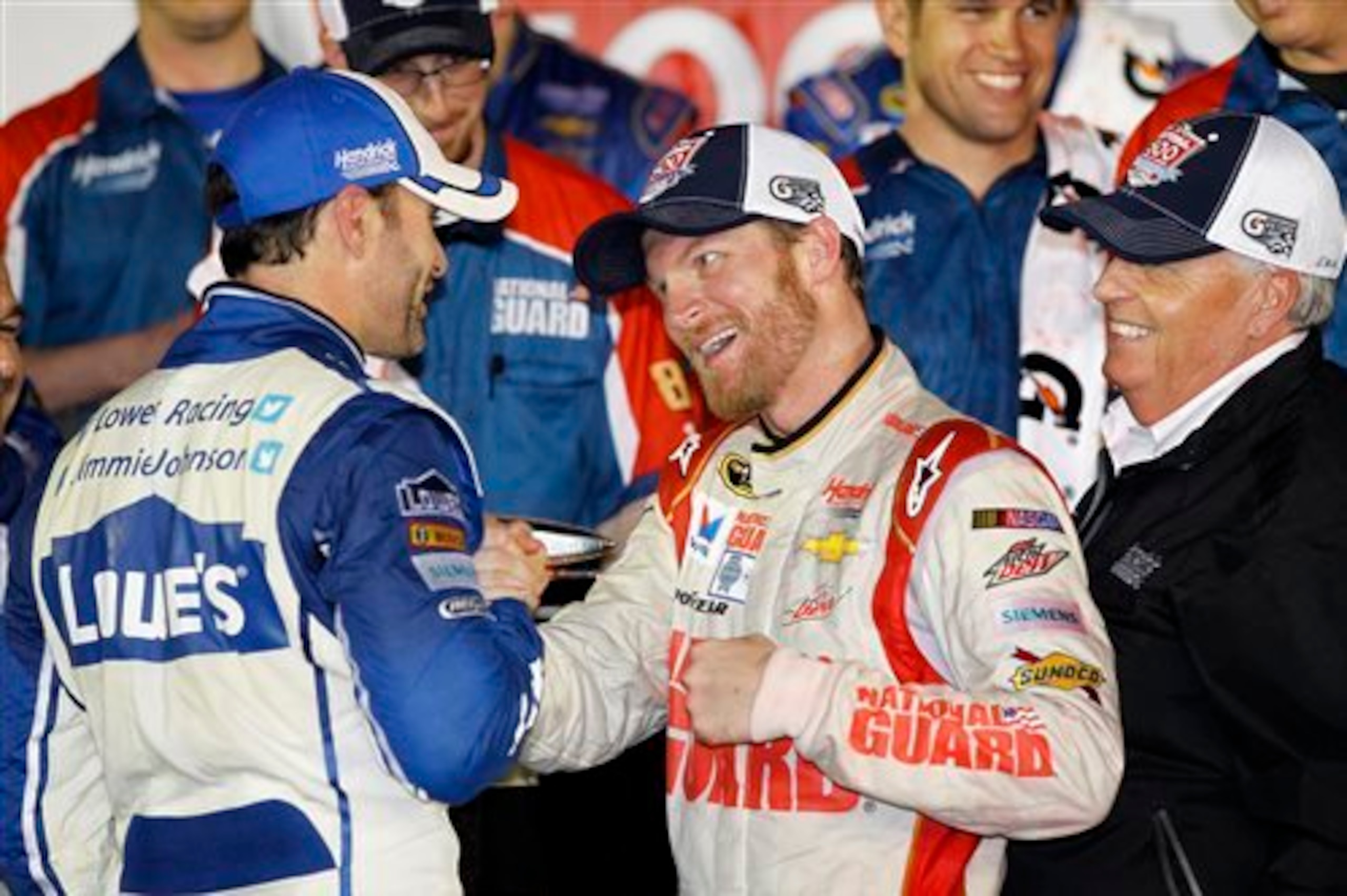 Jimmie Johnson (left) and Dale Earnhardt Jr. have been regulars in Victory Lane.