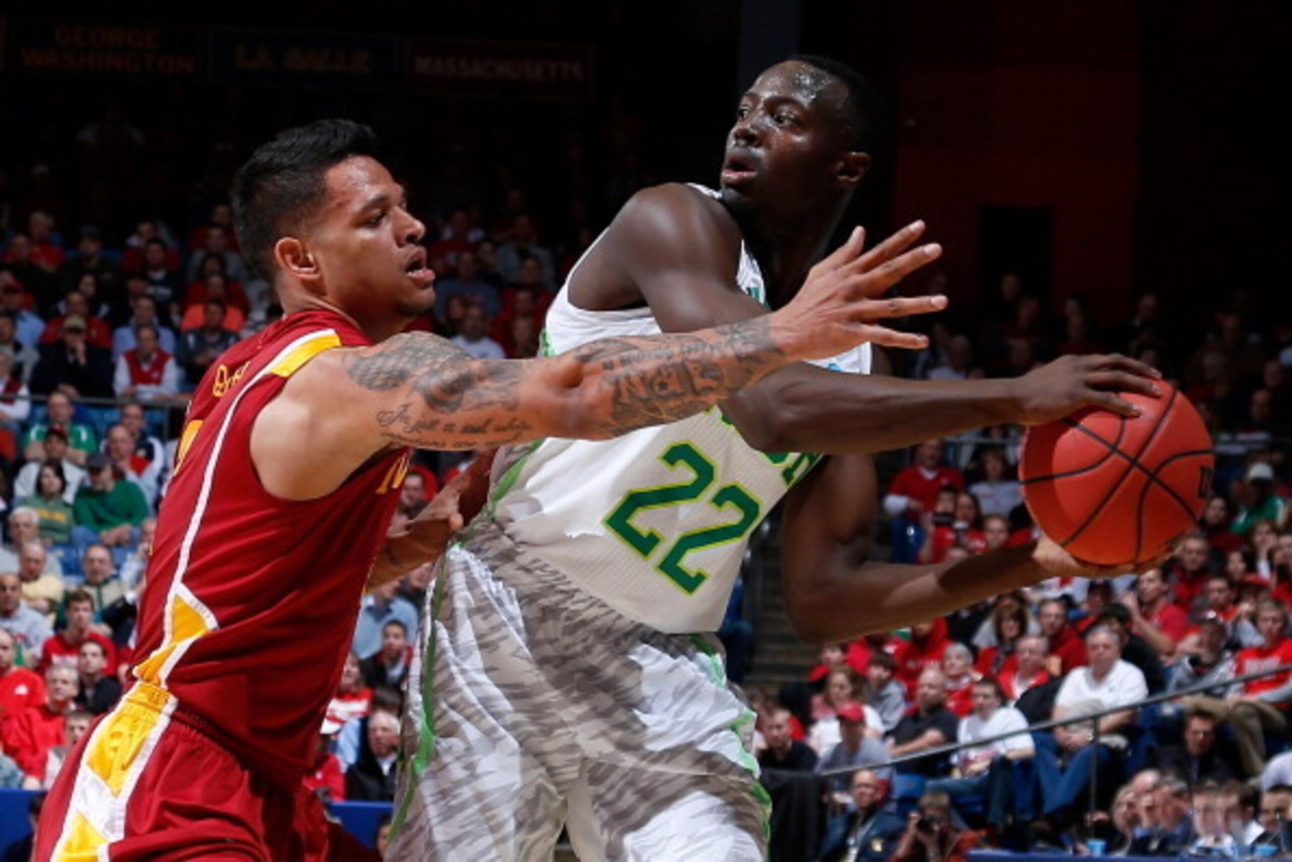 DAYTON, OH - MARCH 22: Jerian Grant #22 of the Notre Dame Fighting Irish handles the ball against Chris Babb #2 of the Iowa State Cyclones in the first half during the second round of the 2013 NCAA Men's Basketball Tournament at UD Arena on March 22, 2013