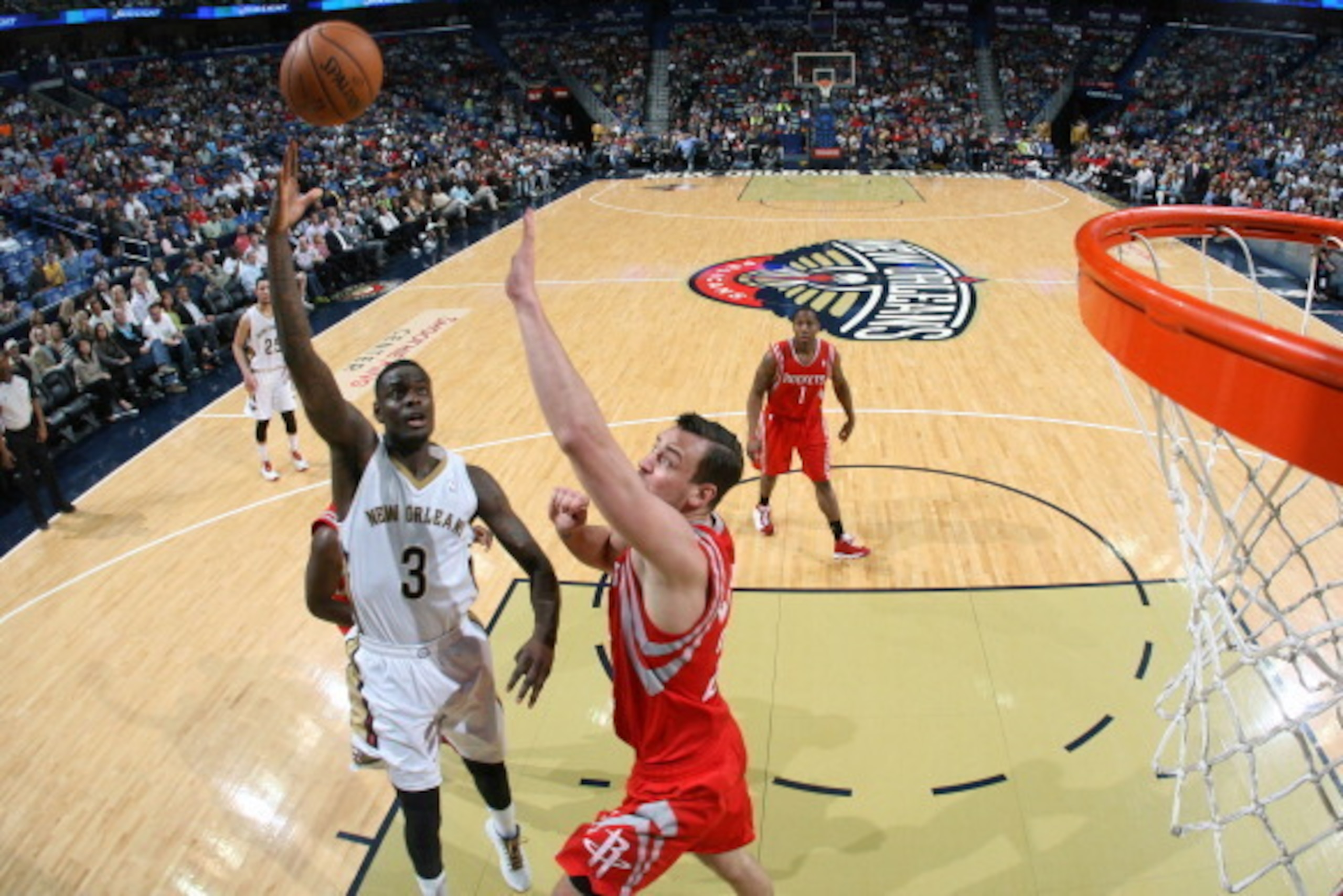 NEW ORLEANS, LA - APRIL 16:  Anthony Morrow #3 of the New Orleans Pelicans goes up for a shot against the Houston Rockets during an NBA game on April 16, 2014 at the Smoothie King Center in New Orleans, Louisiana. NOTE TO USER: User expressly acknowledges