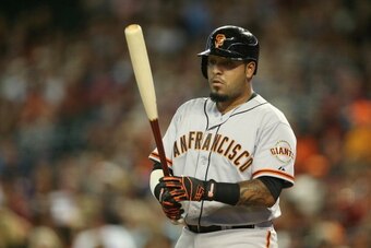 PHOENIX, AZ - JUNE 20:  Hector Sanchez #29 of the San Francisco Giants bats against the Arizona Diamondbacks during the MLB game at Chase Field on June 20, 2014 in Phoenix, Arizona.  The Diamondbacks defeated the Giants 4-1  (Photo by Christian Petersen/G