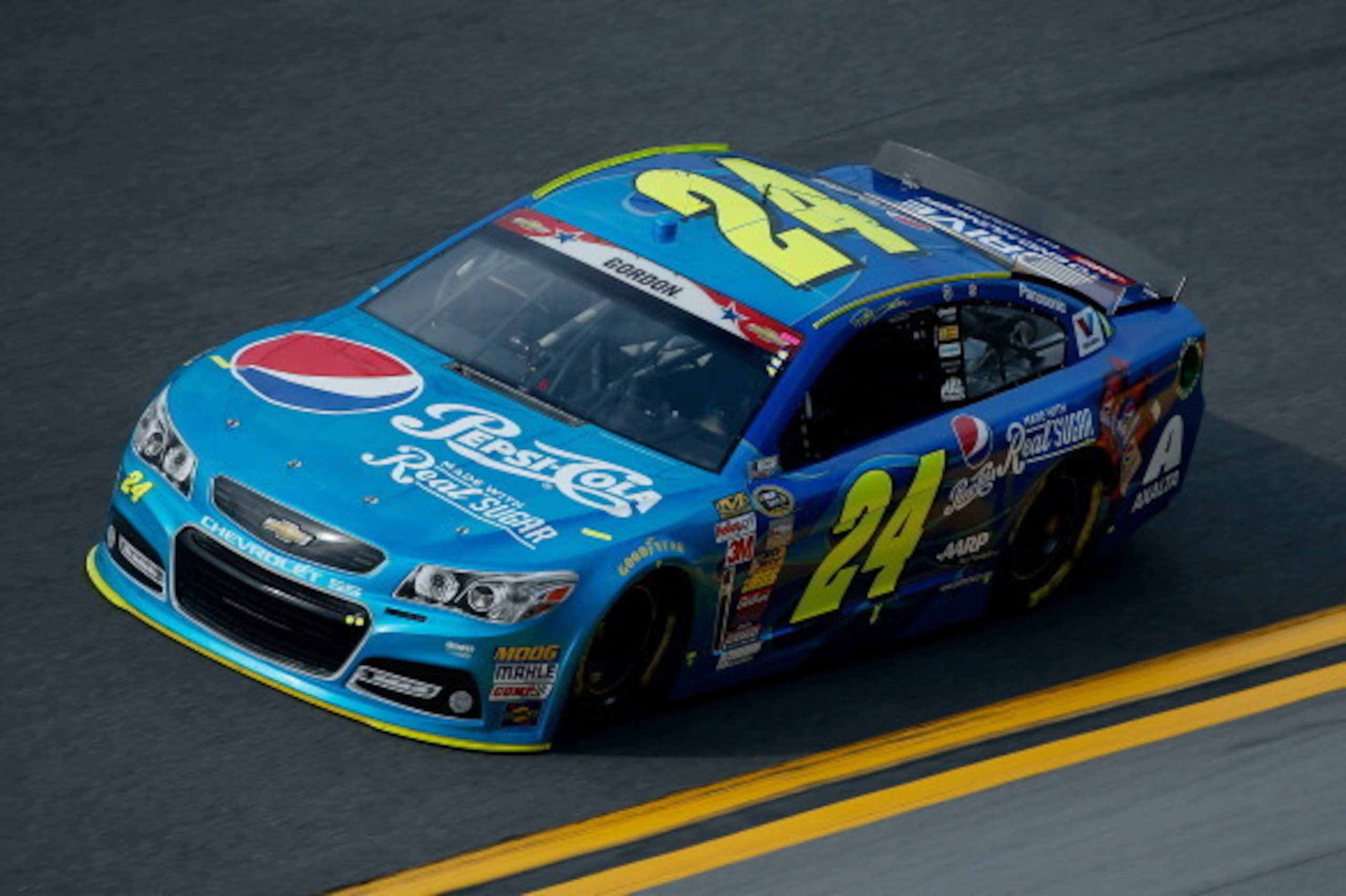 DAYTONA BEACH, FL - JULY 03: Jeff Gordon, driver of the #24 Pepsi Real Sugar Chevrolet, practices for the NASCAR Sprint Cup Series Coke Zero 400 at Daytona International Speedway on July 3, 2014 in Daytona Beach, Florida.  (Photo by Scott Halleran/Getty I