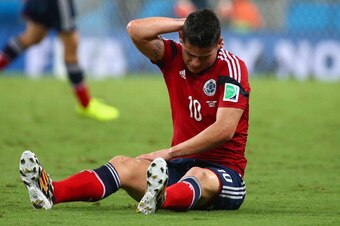 FORTALEZA, BRAZIL - JULY 04:  James Rodriguez of Colombia reacts during the 2014 FIFA World Cup Brazil Quarter Final match between Brazil and Colombia at Castelao on July 4, 2014 in Fortaleza, Brazil.  (Photo by Robert Cianflone/Getty Images)