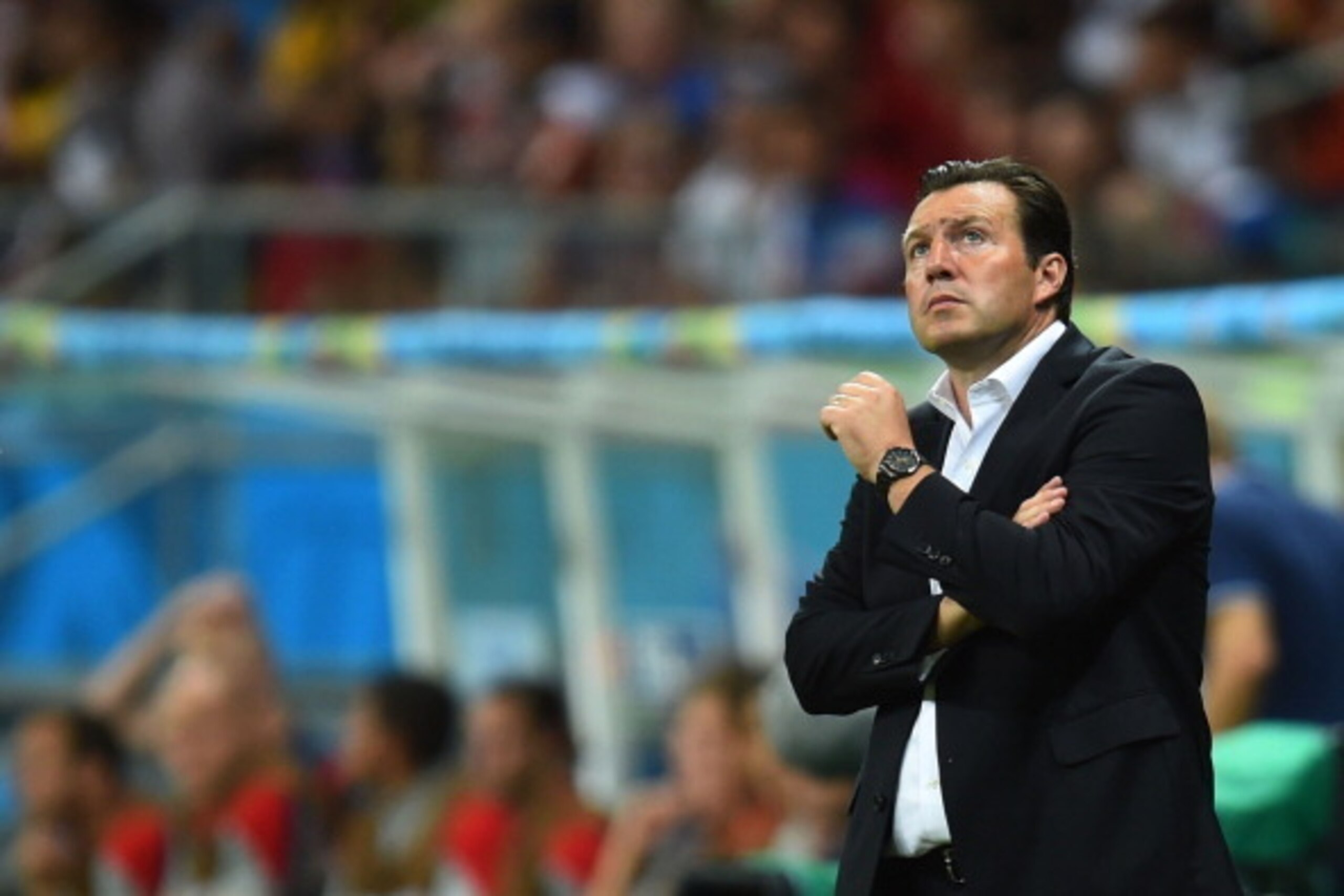 SALVADOR, BRAZIL - JULY 01:  Head coach Marc Wilmots of Belgium looks on during the 2014 FIFA World Cup Brazil Round of 16 match between Belgium and the United States at Arena Fonte Nova on July 1, 2014 in Salvador, Brazil.  (Photo by Jamie McDonald/Getty