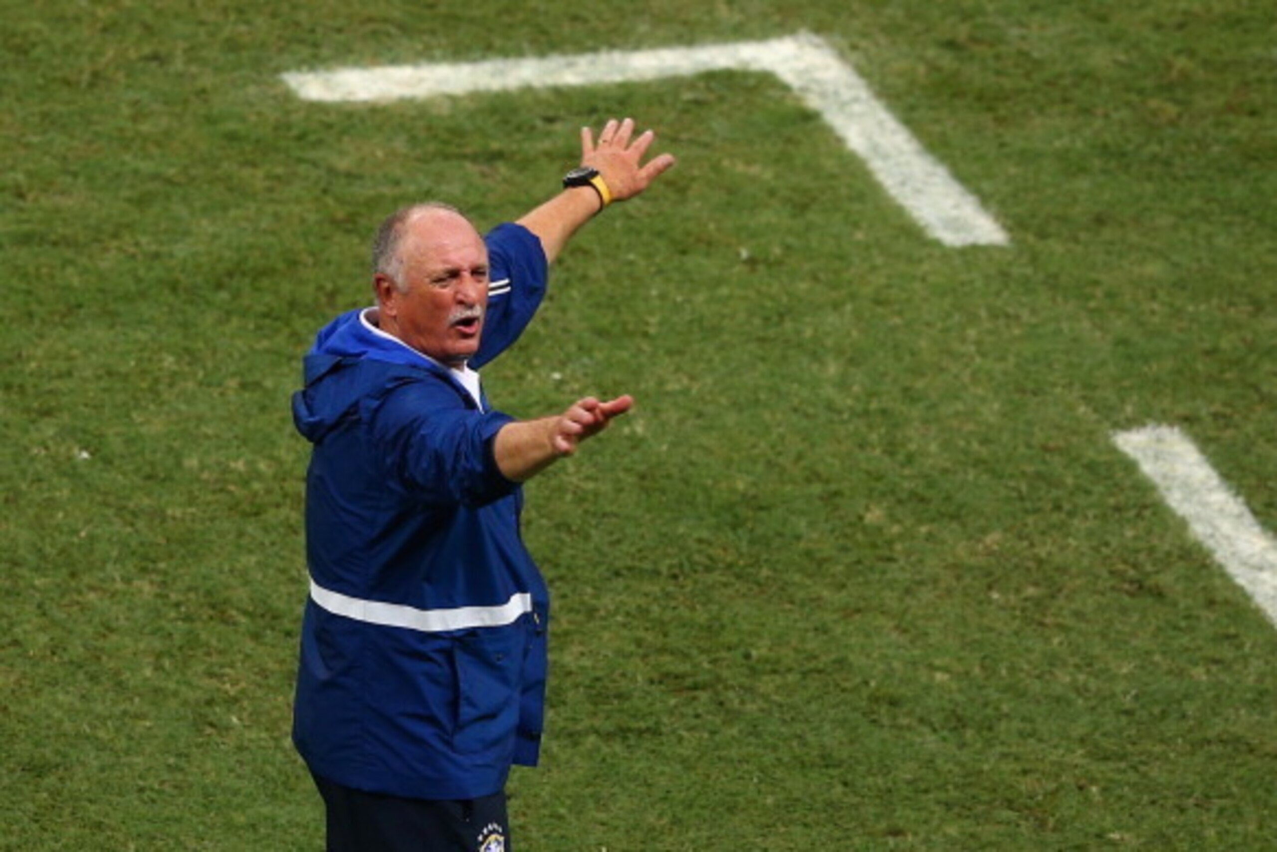 FORTALEZA, BRAZIL - JULY 04: Head coach Luiz Felipe Scolari of Brazil reacts during the 2014 FIFA World Cup Brazil Quarter Final match between Brazil and Colombia at Castelao on July 4, 2014 in Fortaleza, Brazil. (Photo by Michael Steele/Getty Images) FORTALEZA, BRAZIL - JULY 04: Head coach Luiz Felipe Scolari of Brazil reacts during the 2014 FIFA World Cup Brazil Quarter Final match between Brazil and Colombia at Castelao on July 4, 2014 in Fortaleza, Brazil. (Photo by Michael Steele/Getty Images)