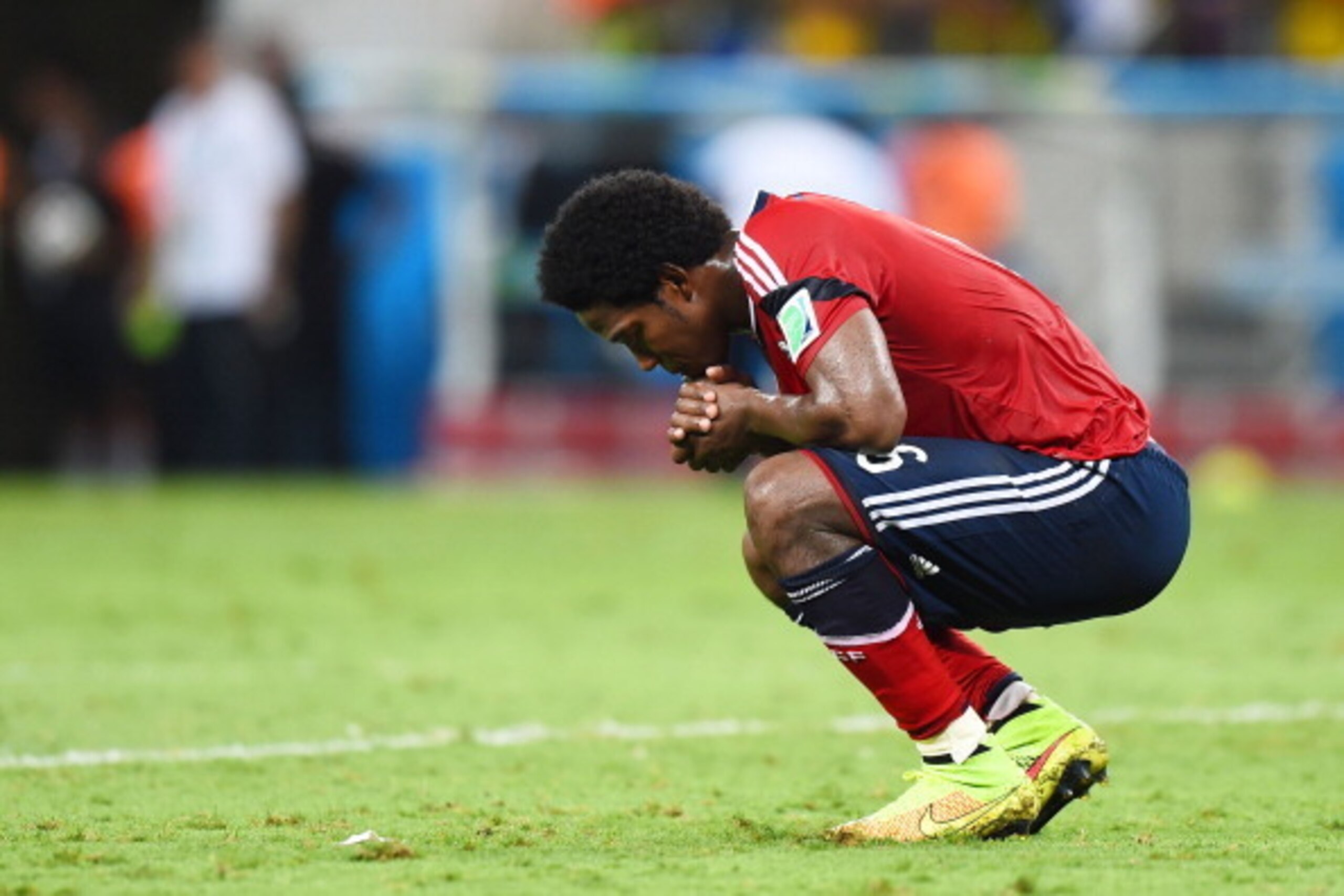 FORTALEZA, BRAZIL - JULY 04: Carlos Sanchez of Colombia reacts after being defeated by Brazil 2-1 during the 2014 FIFA World Cup Brazil Quarter Final match between Brazil and Colombia at Castelao on July 4, 2014 in Fortaleza, Brazil.  (Photo by Buda Mende