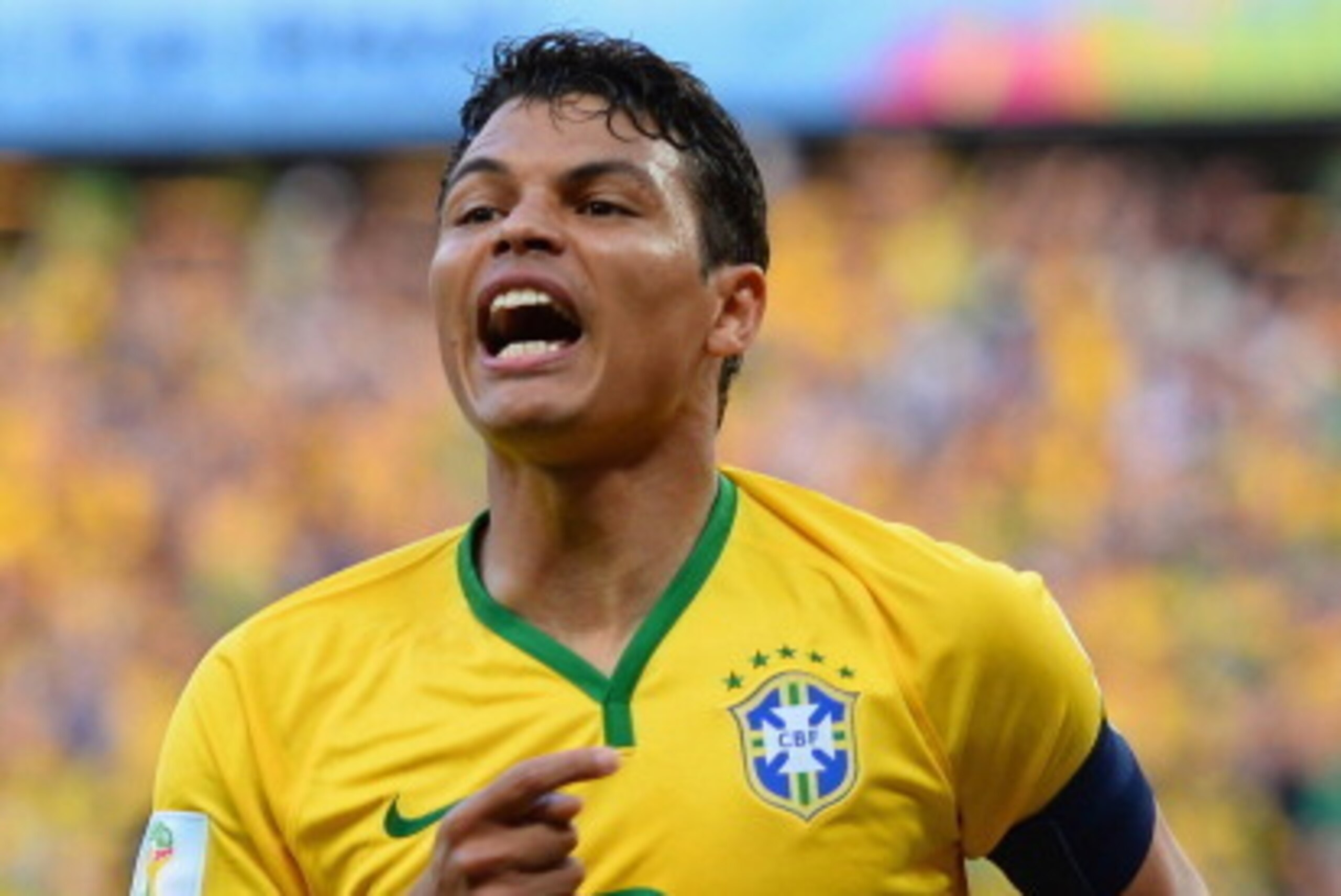 FORTALEZA, BRAZIL - JULY 04:  Thiago Silva of Brazil celebrates scoring his team's first goal during the 2014 FIFA World Cup Brazil Quarter Final match between Brazil and Colombia at Castelao on July 4, 2014 in Fortaleza, Brazil.  (Photo by Jamie McDonald