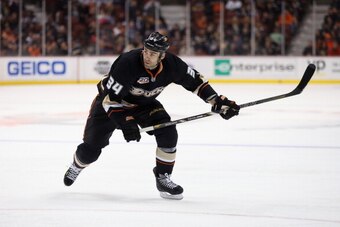 ANAHEIM, CA - DECEMBER 15:  Daniel Winnik #34 of the Anaheim Ducks skates against the Edmonton Oilers at Honda Center on December 15, 2013 in Anaheim, California.  (Photo by Jeff Gross/Getty Images)