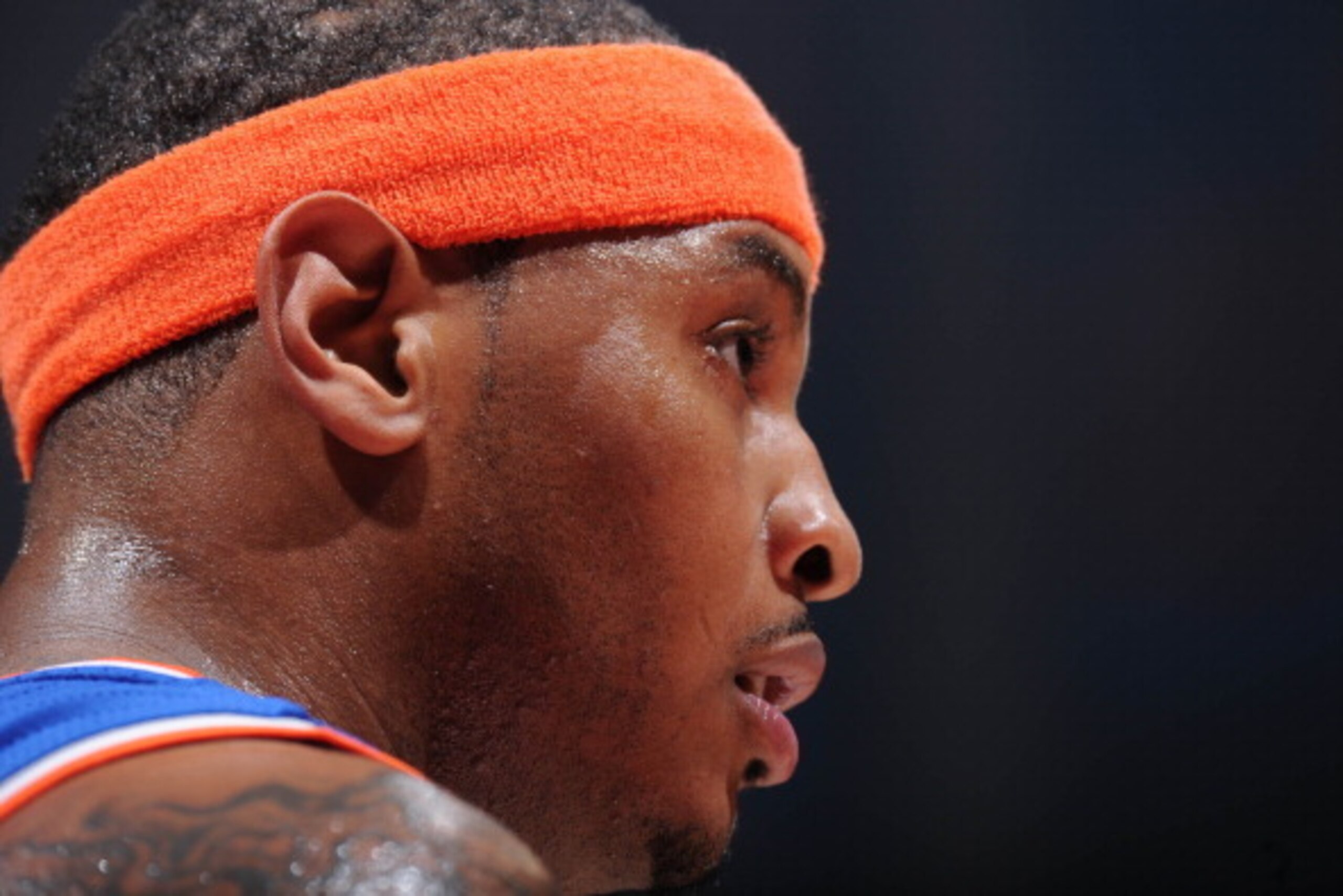 LOS ANGELES, CA - NOVEMBER 27: Carmelo Anthony #7 of the New York Knicks looks on against the Los Angeles Clippers at Staples Center on November 27, 2013 in Los Angeles, California. NOTE TO USER: User expressly acknowledges and agrees that, by downloading