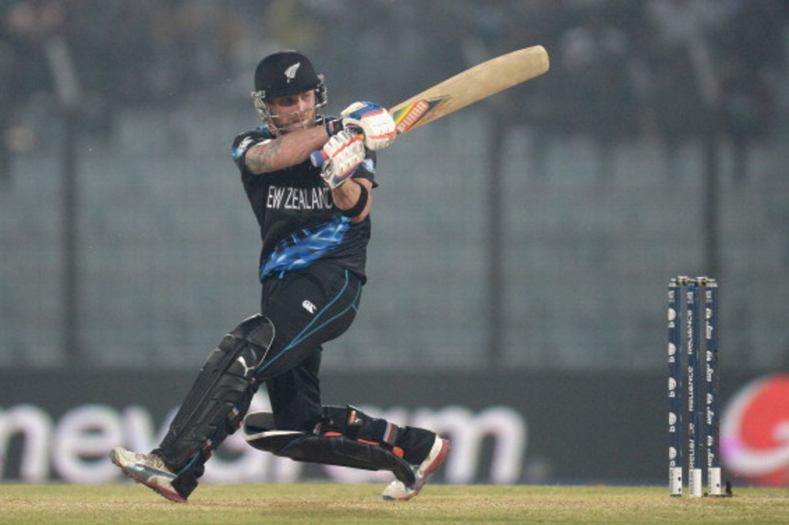 CHITTAGONG, BANGLADESH - MARCH 29:  Brendon McCullum of New Zealand hits out for six runs during the ICC World Twenty20 Bangladesh 2014 Group 1 match between New Zealand and the Netherlands at Zahur Ahmed Chowdhury Stadium on March 29, 2014 in Chittagong,