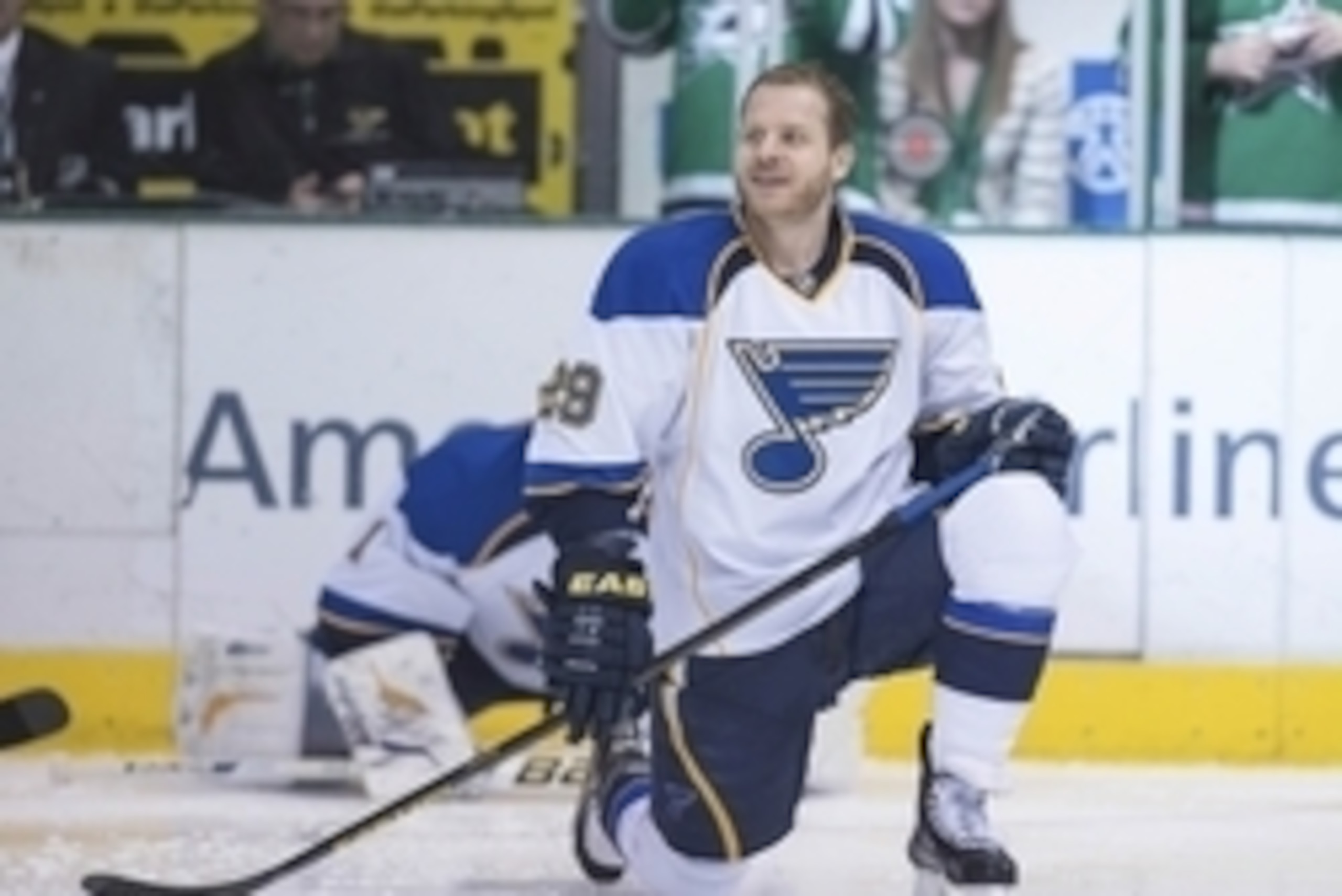 Apr 11, 2014; Dallas, TX, USA; St. Louis Blues center Steve Ott (29) skates in warm-ups prior to the game against the Dallas Stars at the American Airlines Center. Mandatory Credit: Jerome Miron-USA TODAY Sports