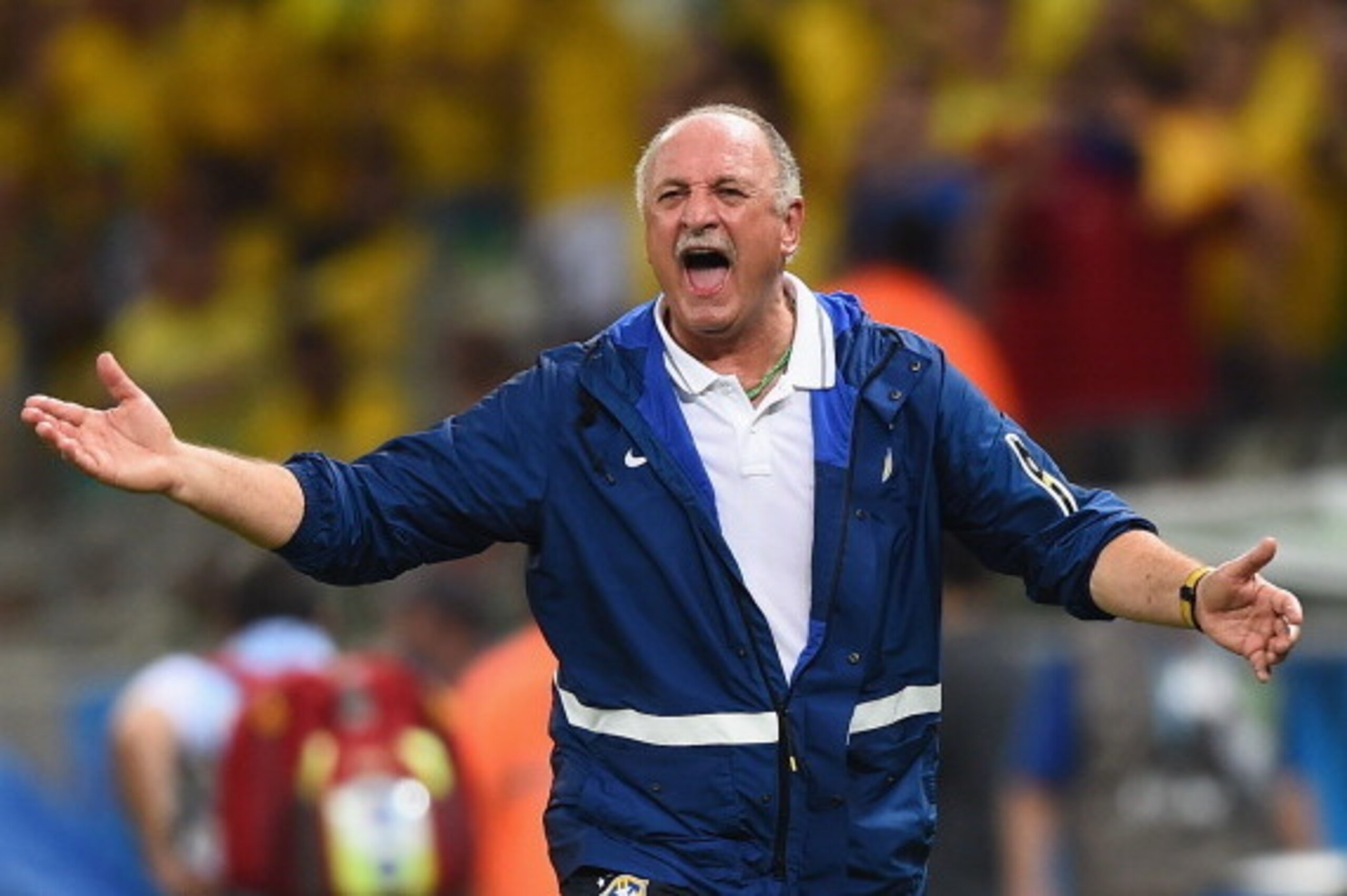 FORTALEZA, BRAZIL - JULY 04:  Head coach Luiz Felipe Scolari of Brazil reacts during the 2014 FIFA World Cup Brazil Quarter Final match between Brazil and Colombia at Castelao on July 4, 2014 in Fortaleza, Brazil.  (Photo by Laurence Griffiths/Getty Image
