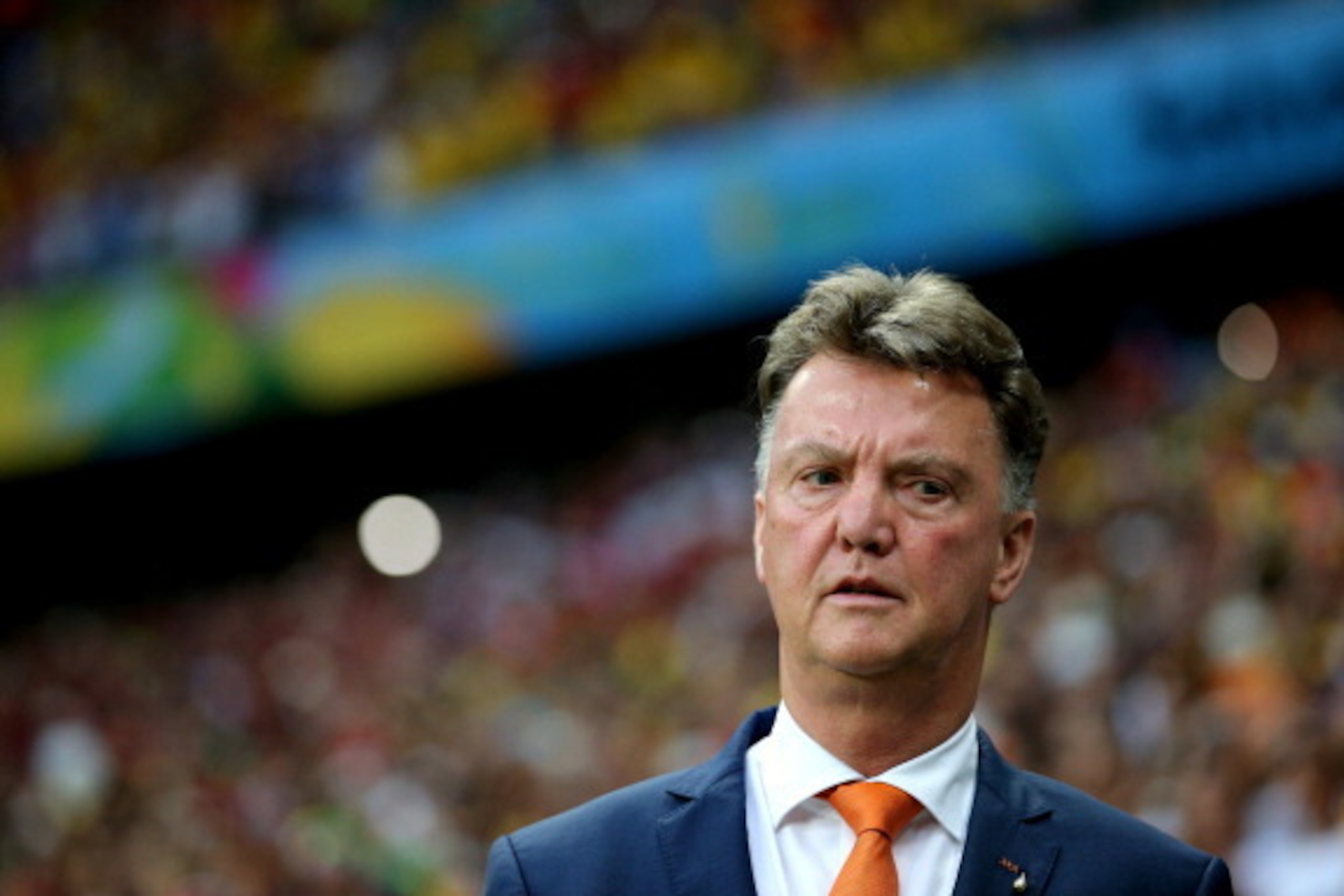 SALVADOR, BRAZIL - JULY 05:  Head Coach Louis van Gaal of the Netherlands looks on prior to the 2014 FIFA World Cup Brazil Quarter Final match between the Netherlands and Costa Rica at Arena Fonte Nova on July 5, 2014 in Salvador, Brazil.  (Photo by Dean 