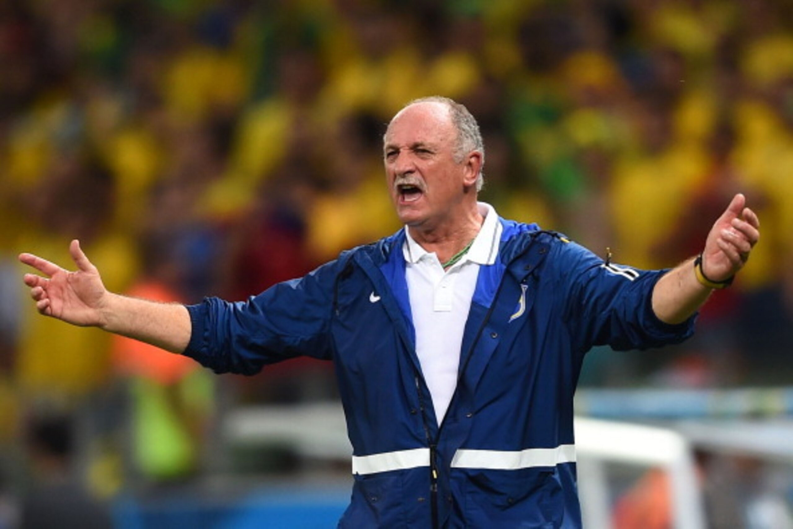 FORTALEZA, BRAZIL - JULY 04:  Head coach Luiz Felipe Scolari of Brazil reacts during the 2014 FIFA World Cup Brazil Quarter Final match between Brazil and Colombia at Castelao on July 4, 2014 in Fortaleza, Brazil.  (Photo by Laurence Griffiths/Getty Image
