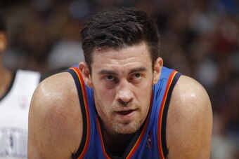 SACRAMENTO, CA - APRIL 8: Nick Collison #4 of the Oklahoma City Thunder in a game against the Sacramento Kings on April 8, 2014 at Sleep Train Arena in Sacramento, California. NOTE TO USER: User expressly acknowledges and agrees that, by downloading and o