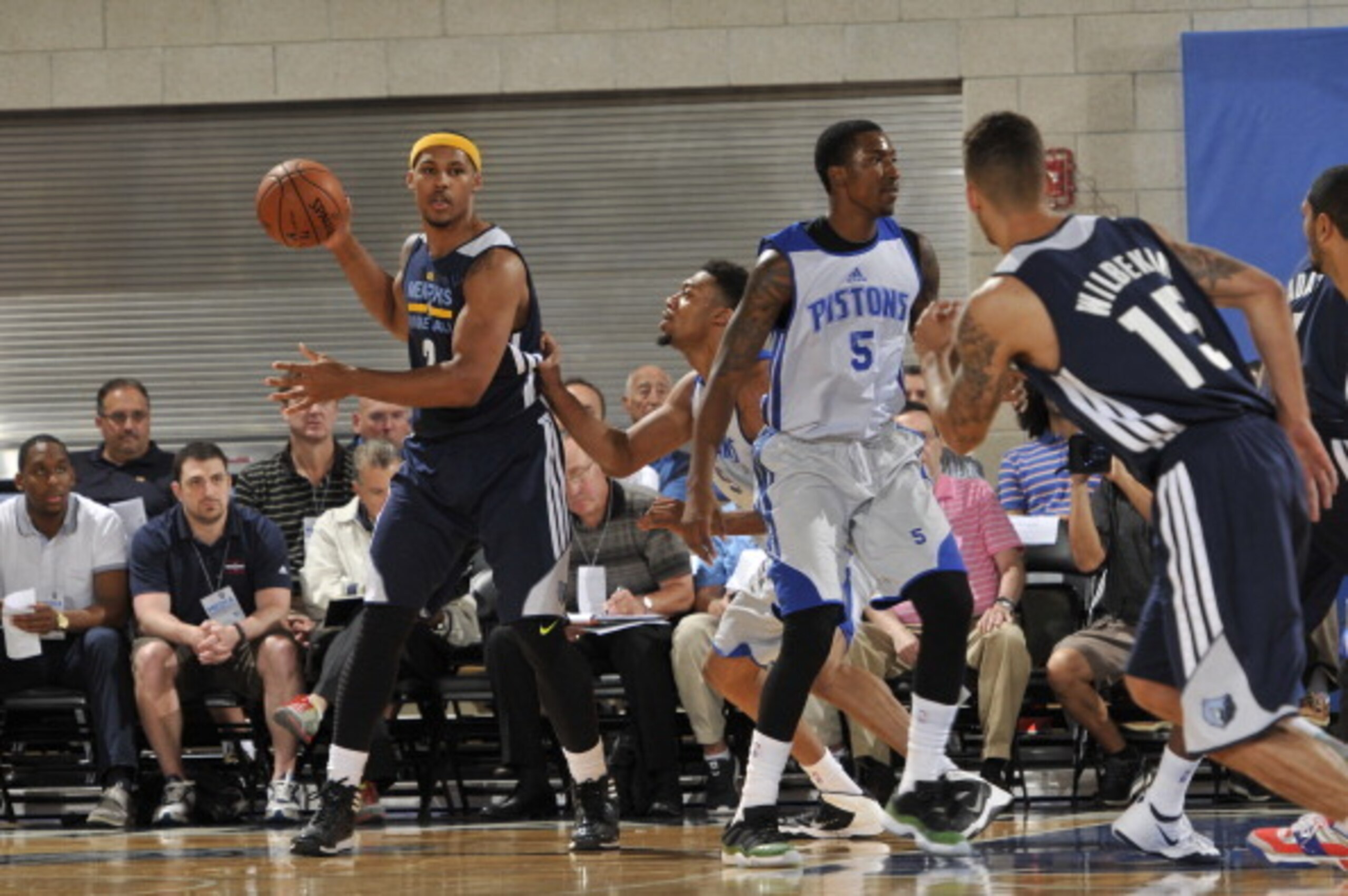 ORLANDO, FL - JULY 6: Jarnell Stokes #2 of the Memphis Grizzlies looks to pass the ball against the Detroit Pistons during the game on July 6, 2014 at Amway Center in Orlando, Florida. NOTE TO USER: User expressly acknowledges and agrees that, by download