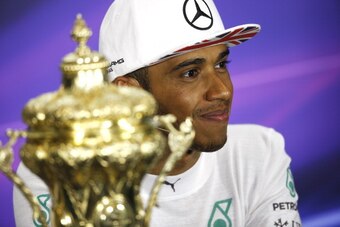 NORTHAMPTON, ENGLAND - JULY 06: Lewis Hamilton of Great Britain and Mercedes GP speaks next to his trophy during a press conference after the British Formula One Grand Prix at Silverstone Circuit on July 6, 2014 in Northampton, United Kingdom. (Photo by NORTHAMPTON, ENGLAND - JULY 06: Lewis Hamilton of Great Britain and Mercedes GP speaks next to his trophy during a press conference after the British Formula One Grand Prix at Silverstone Circuit on July 6, 2014 in Northampton, United Kingdom. (Photo by