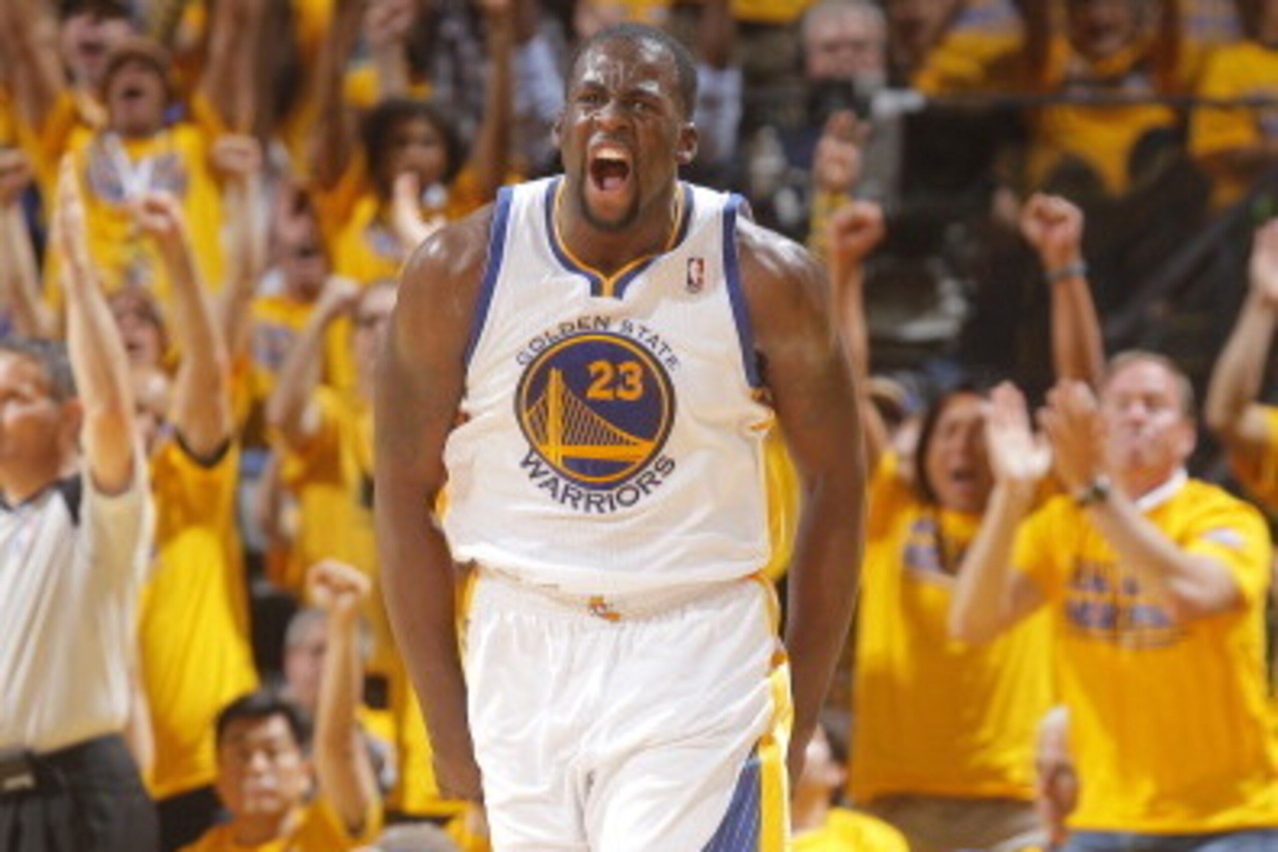 OAKLAND, CA - MAY 1: Draymond Green #23 of the Golden State Warriors celebrates against the Los Angeles Clippers in Game Six of the Western Conference Quarterfinals during the 2014 NBA Playoffs at Oracle Arena on May 1, 2014 in Oakland, California. NOTE T