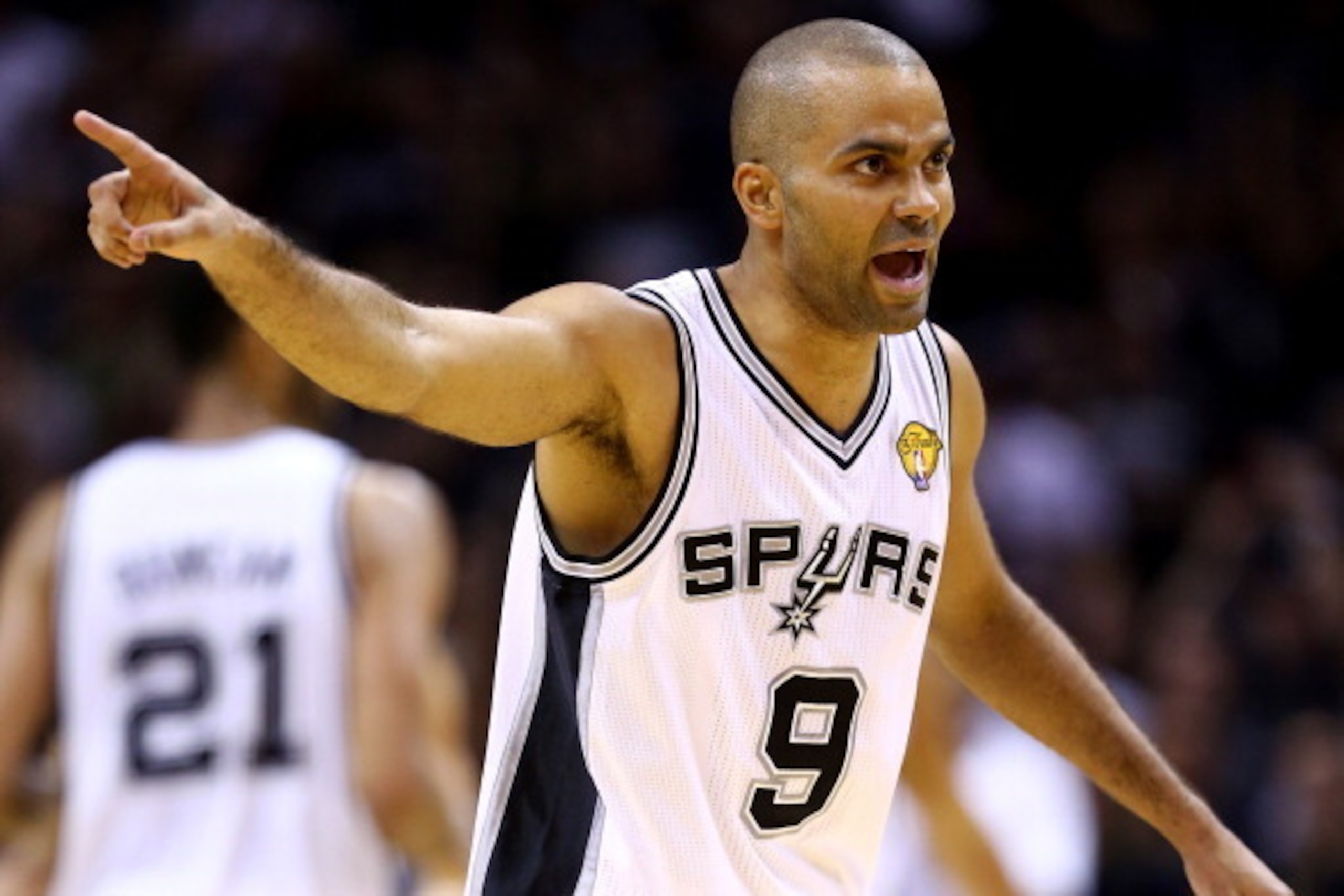 SAN ANTONIO, TX - JUNE 15: Tony Parker #9 of the San Antonio Spurs reacts against the Miami Heat during Game Five of the 2014 NBA Finals at the AT&T Center on June 15, 2014 in San Antonio, Texas. NOTE TO USER: User expressly acknowledges and agrees that, SAN ANTONIO, TX - JUNE 15: Tony Parker #9 of the San Antonio Spurs reacts against the Miami Heat during Game Five of the 2014 NBA Finals at the AT&T Center on June 15, 2014 in San Antonio, Texas. NOTE TO USER: User expressly acknowledges and agrees that,