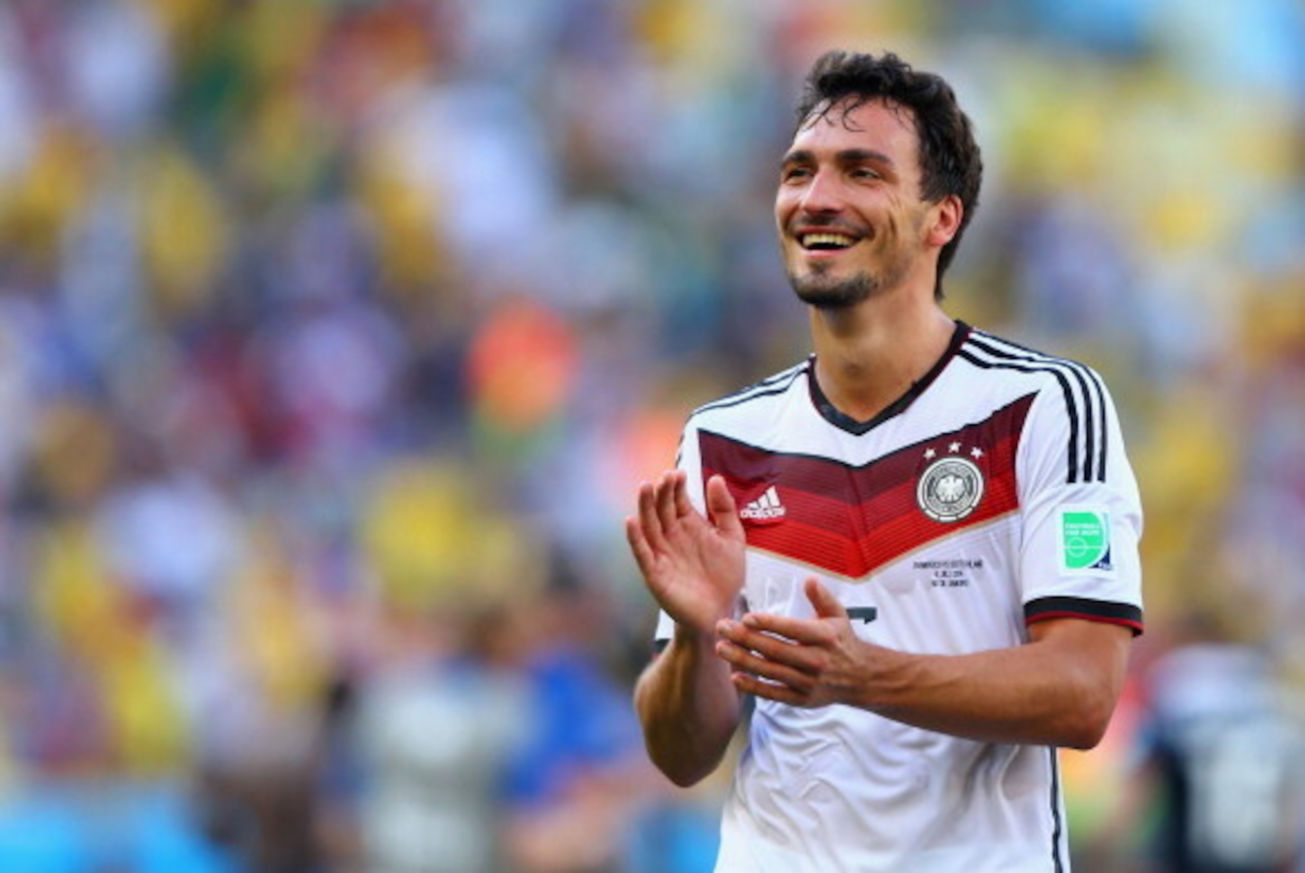 RIO DE JANEIRO, BRAZIL - JULY 04:  Mats Hummels of Germany acknowledges the fans after defeating France 1-0 in the 2014 FIFA World Cup Brazil Quarter Final match between France and Germany at Maracana on July 4, 2014 in Rio de Janeiro, Brazil.  (Photo by 