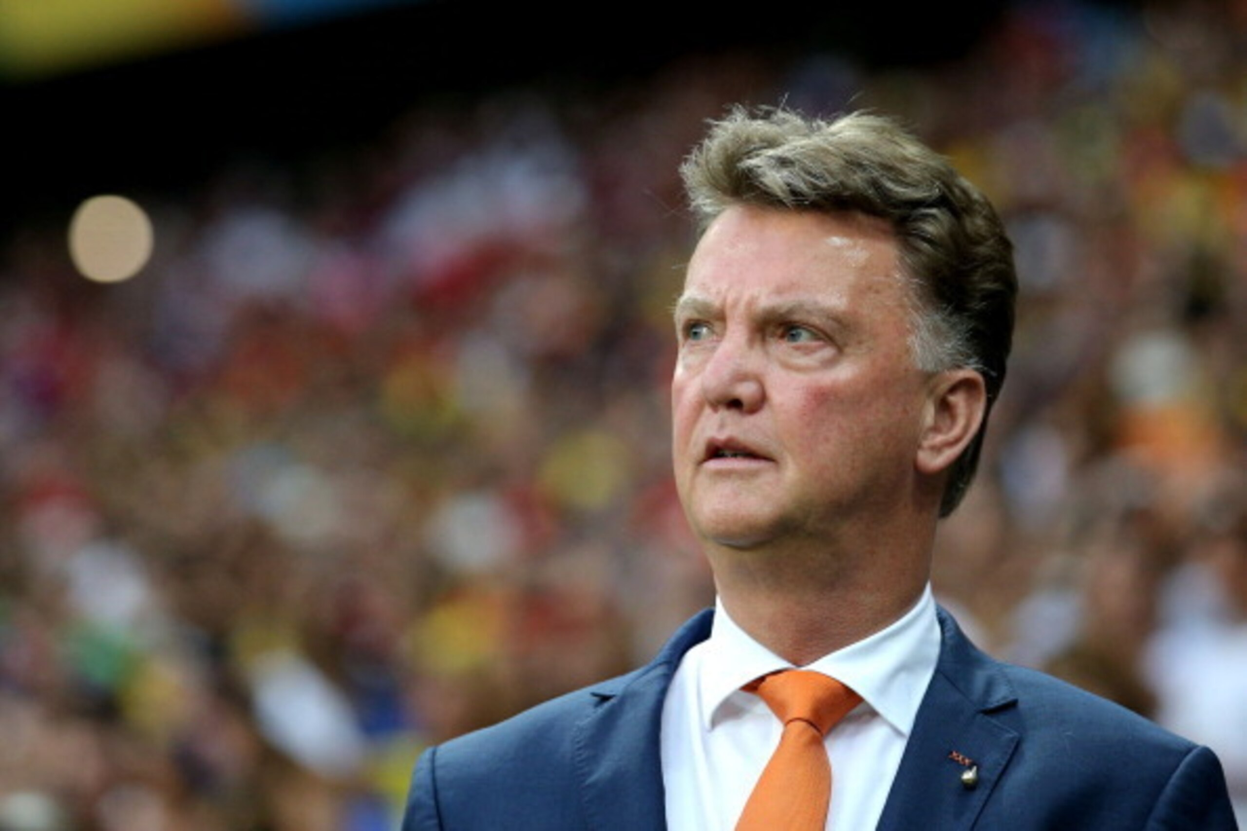 SALVADOR, BRAZIL - JULY 05: Head coach Louis van Gaal of the Netherlands looks on during the 2014 FIFA World Cup Brazil Quarter Final match between the Netherlands and Costa Rica at Arena Fonte Nova on July 5, 2014 in Salvador, Brazil.  (Photo by Dean Mou