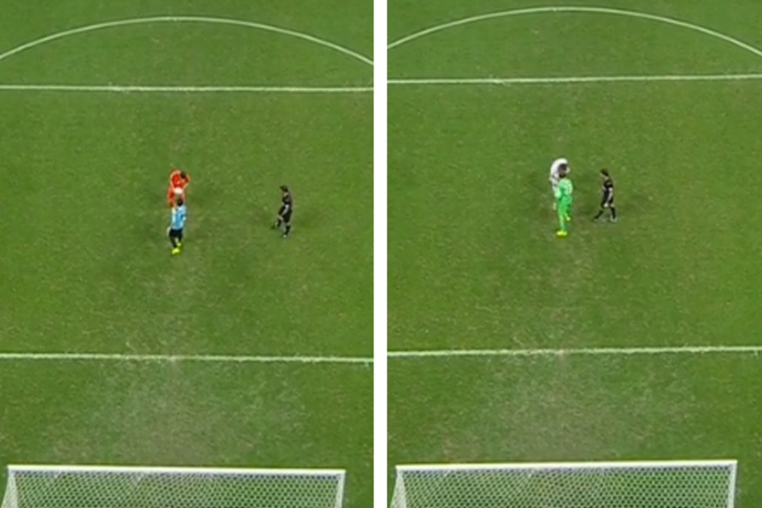 Tactical Camera angle of PKs for Van Persie (left) and Ruiz (right).