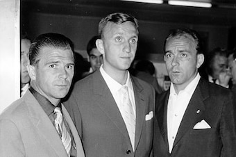 Ferenc Puskas, Jose Santamaria and Di Stefano.