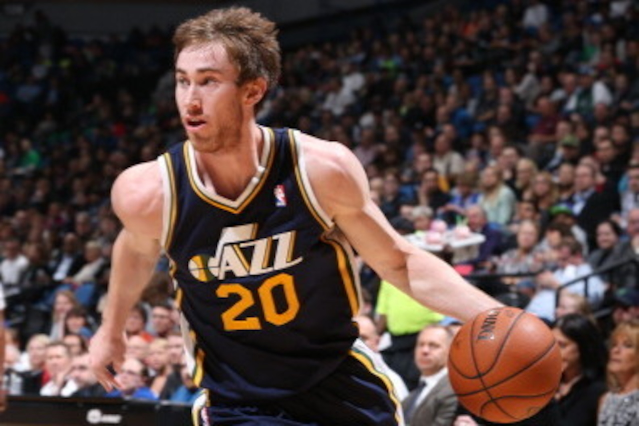 MINNEAPOLIS, MN - April 16: Gordon Hayward #20 of the Utah Jazz goes up for the layup against the Minnesota Timberwolves during the game on April 16, 2014 at Target Center in Minneapolis, Minnesota. NOTE TO USER: User expressly acknowledges and agrees tha MINNEAPOLIS, MN - April 16: Gordon Hayward #20 of the Utah Jazz goes up for the layup against the Minnesota Timberwolves during the game on April 16, 2014 at Target Center in Minneapolis, Minnesota. NOTE TO USER: User expressly acknowledges and agrees tha
