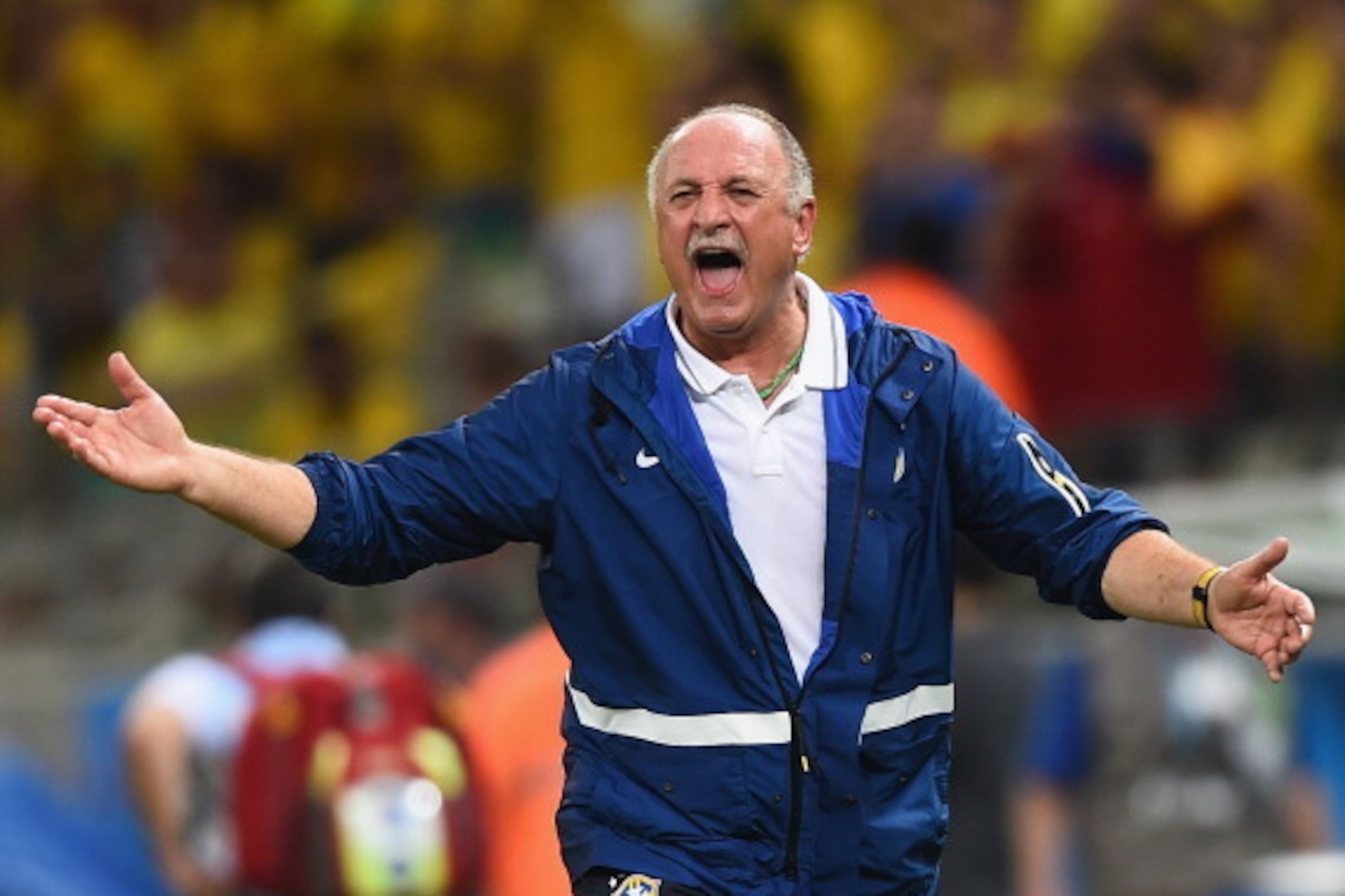 FORTALEZA, BRAZIL - JULY 04:  Head coach Luiz Felipe Scolari of Brazil reacts during the 2014 FIFA World Cup Brazil Quarter Final match between Brazil and Colombia at Castelao on July 4, 2014 in Fortaleza, Brazil.  (Photo by Laurence Griffiths/Getty Image