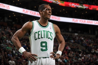 BOSTON, MA - APRIL 4: Rajon Rondo #9 of the Boston Celtics on the court during the game against the Philadelphia 76ers on April 4, 2014 at the TD Garden in Boston, Massachusetts.  NOTE TO USER: User expressly acknowledges and agrees that, by downloading a