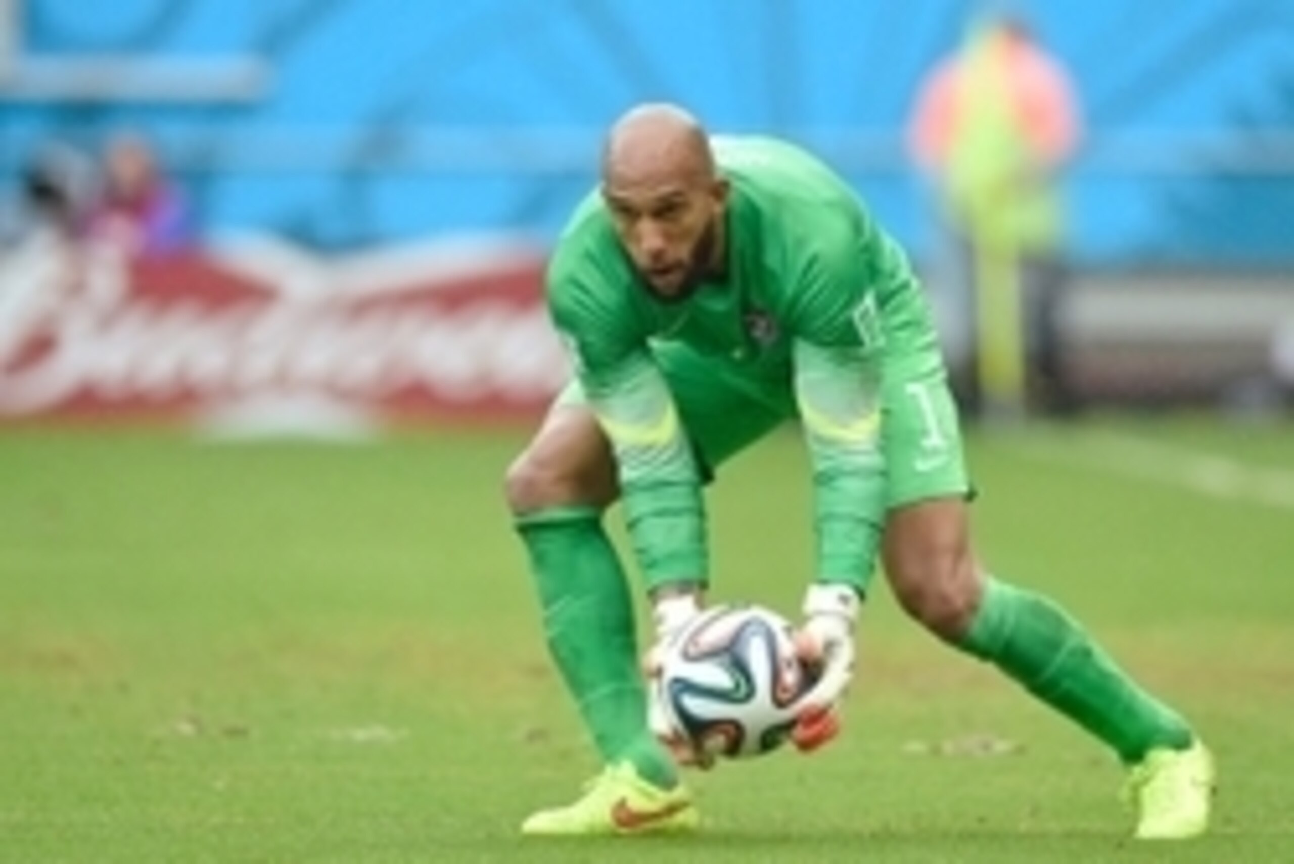 June 26, 2014; Recife, BRAZIL; United States goalkeeper Tim Howard (1) controls the ball during the match against Germany during the 2014 World Cup at Arena Pernambuco.  Mandatory Credit: Tim Groothuis/Witters Sport via USA TODAY Sports