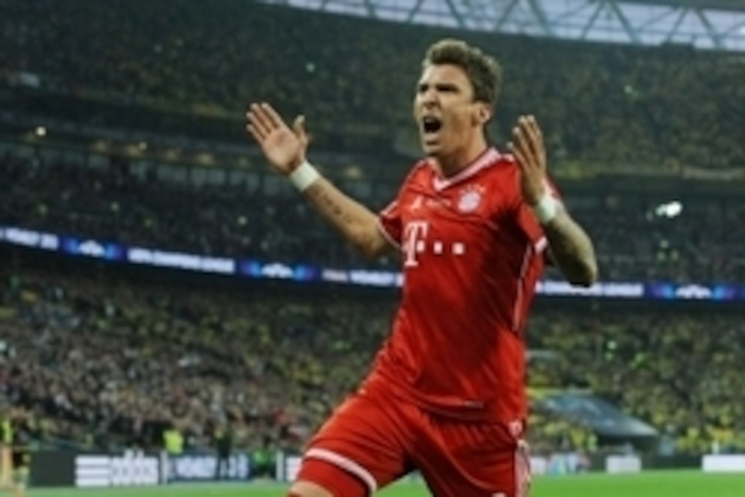 May 25, 2013; London, UNITED KINGDOM; Bayern Munich player Mario Mandzukic (9) celebrates after scoring a goal against Borussia Dortmund during the Champions League final at Wembley Stadium. Mandatory Credit: Tim Groothuis/Witters Sport via USA TODAY Spor