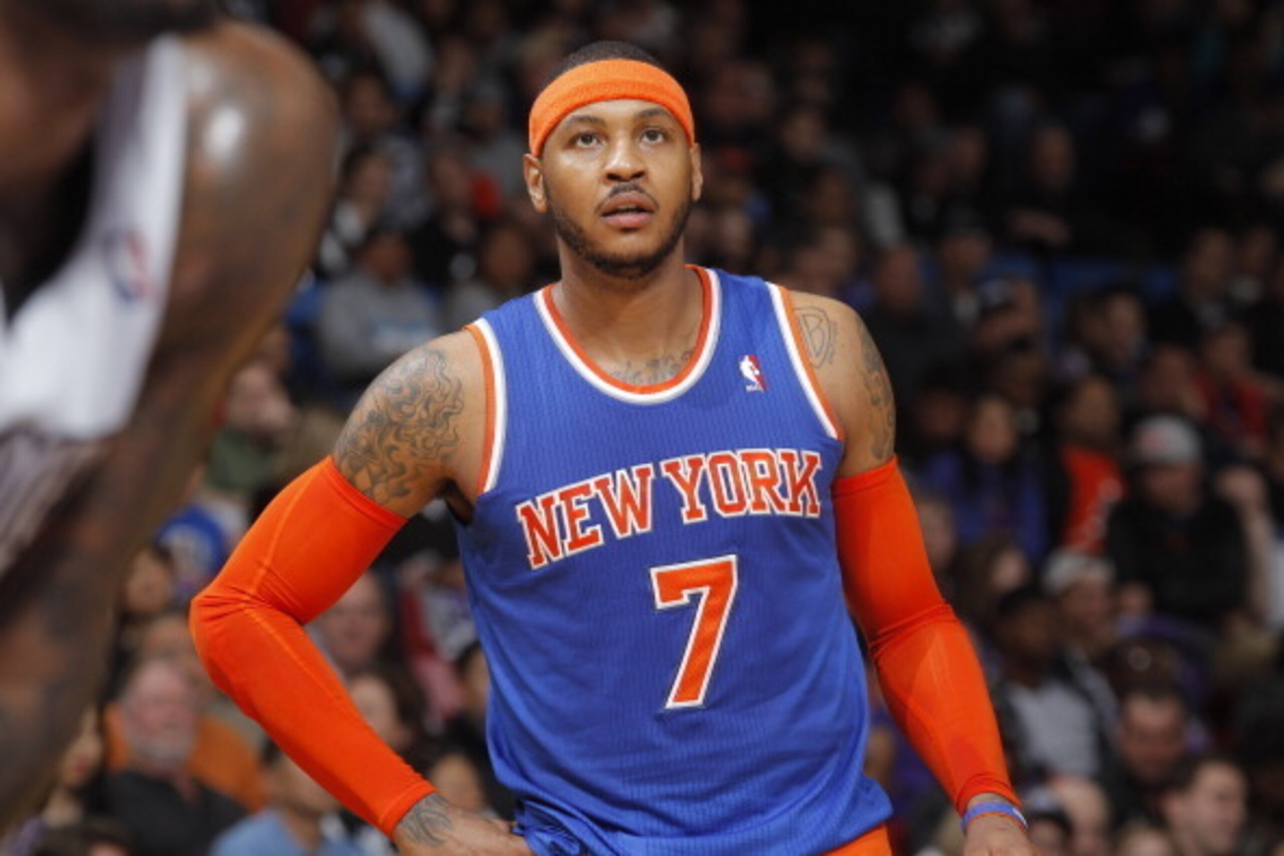 SACRAMENTO, CA - MARCH 26: Carmelo Anthony #7 of the New York Knicks in a game against the Sacramento Kings on March 26, 2014 at Sleep Train Arena in Sacramento, California. NOTE TO USER: User expressly acknowledges and agrees that, by downloading and or 