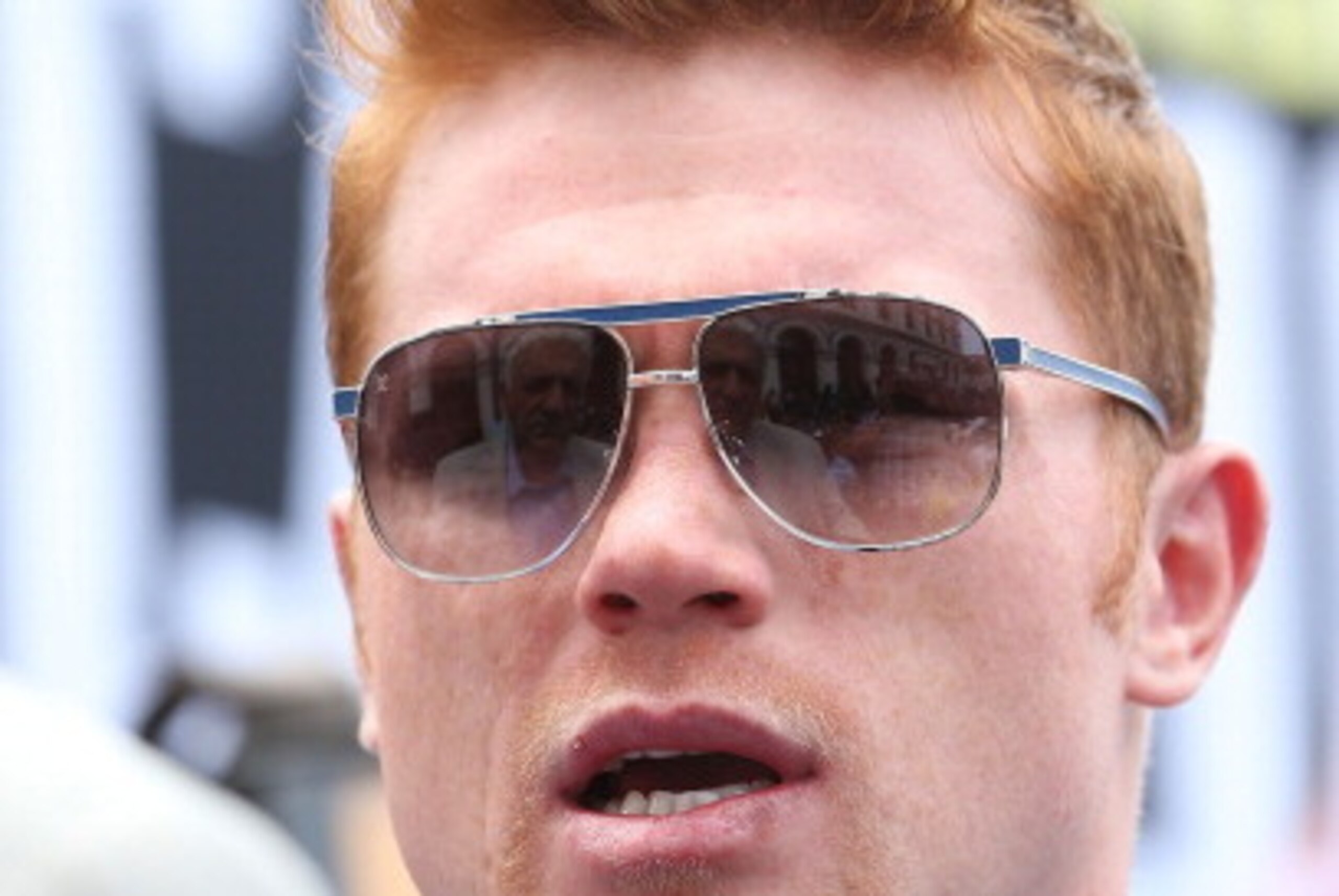 LOS ANGELES, CA - MAY 06:  Boxer Canelo Alvarez speaks with the media during the press tour for Canelo Alvarez v Erislandy Lara on May 6, 2014 in Los Angeles, California.  (Photo by Victor Decolongon/Getty Images)