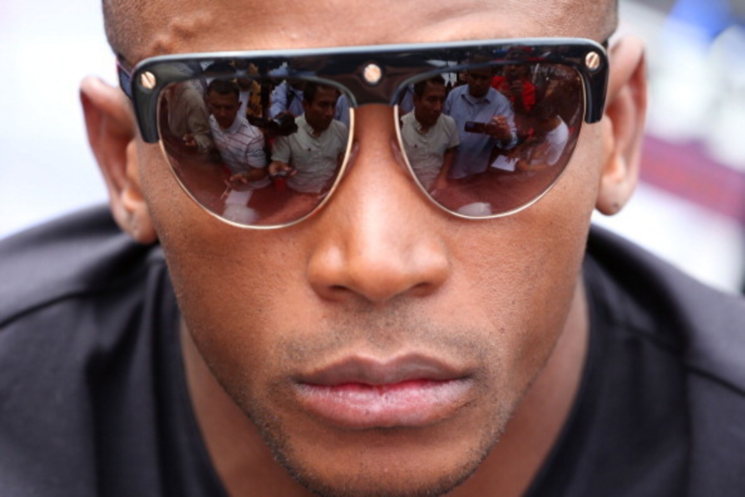 LOS ANGELES, CA - MAY 06:  Boxer Erislandy Lara answers questions from the media during the press tour for Canelo Alvarez v Erislandy Lara on May 6, 2014 in Los Angeles, California.  (Photo by Victor Decolongon/Getty Images)