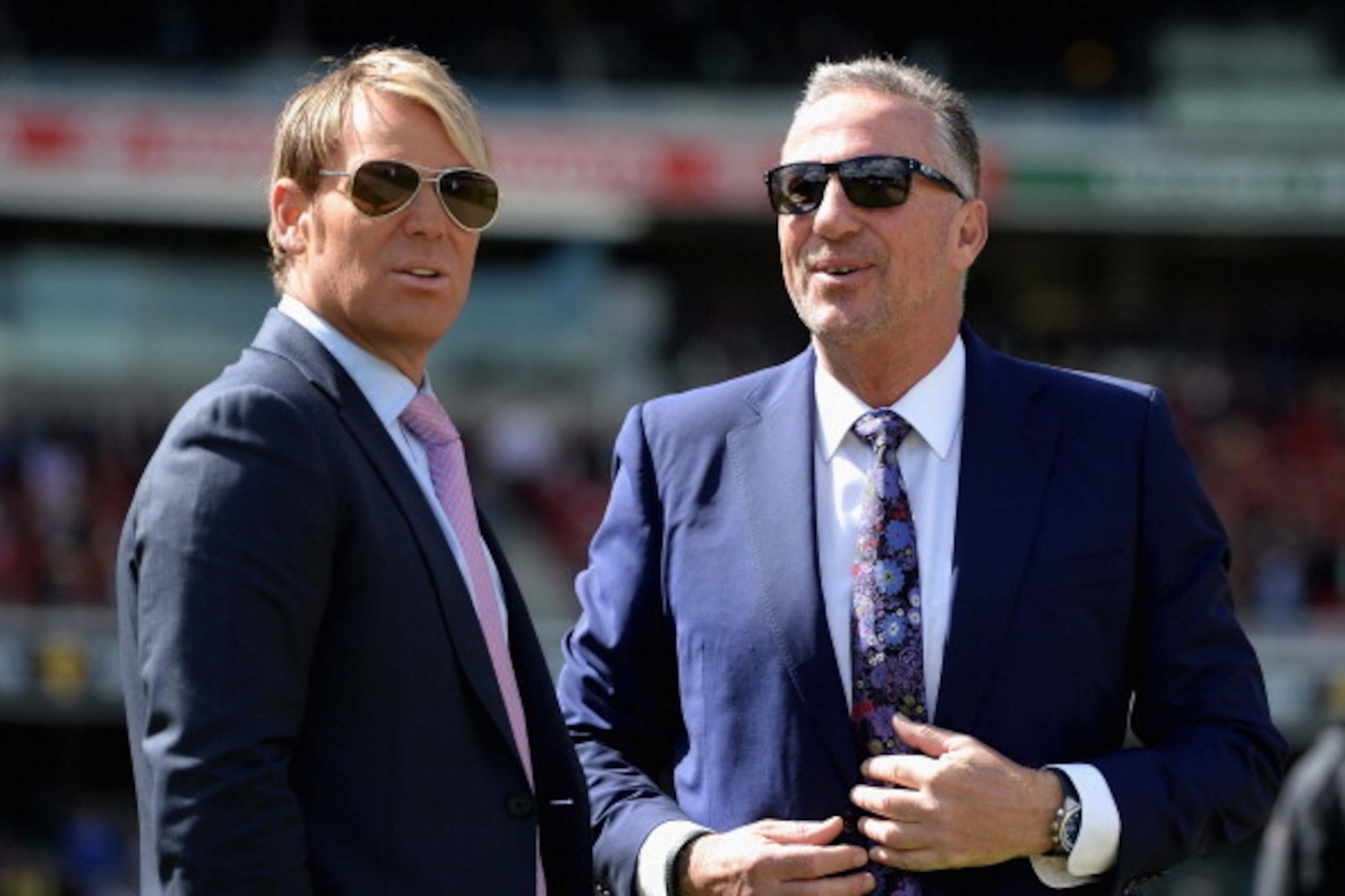 ADELAIDE, AUSTRALIA - DECEMBER 05:  Television commentators Shane Warne and Sir Ian Botham ahead of day one of the Second Ashes Test Match between Australia and England at Adelaide Oval on December 5, 2013 in Adelaide, Australia.  (Photo by Gareth Copley/
