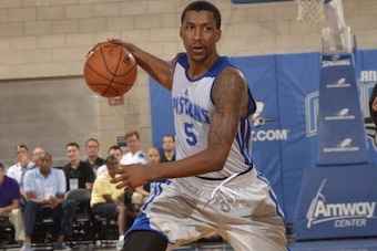 ORLANDO, FL - JULY 8:  Kentavious Caldwell-Pope #5 of the Detroit Pistons handles the ball against the Miami Heat on July 8, 2014 at Amway Center in Orlando, Florida. NOTE TO USER: User expressly acknowledges and agrees that, by downloading and or using t