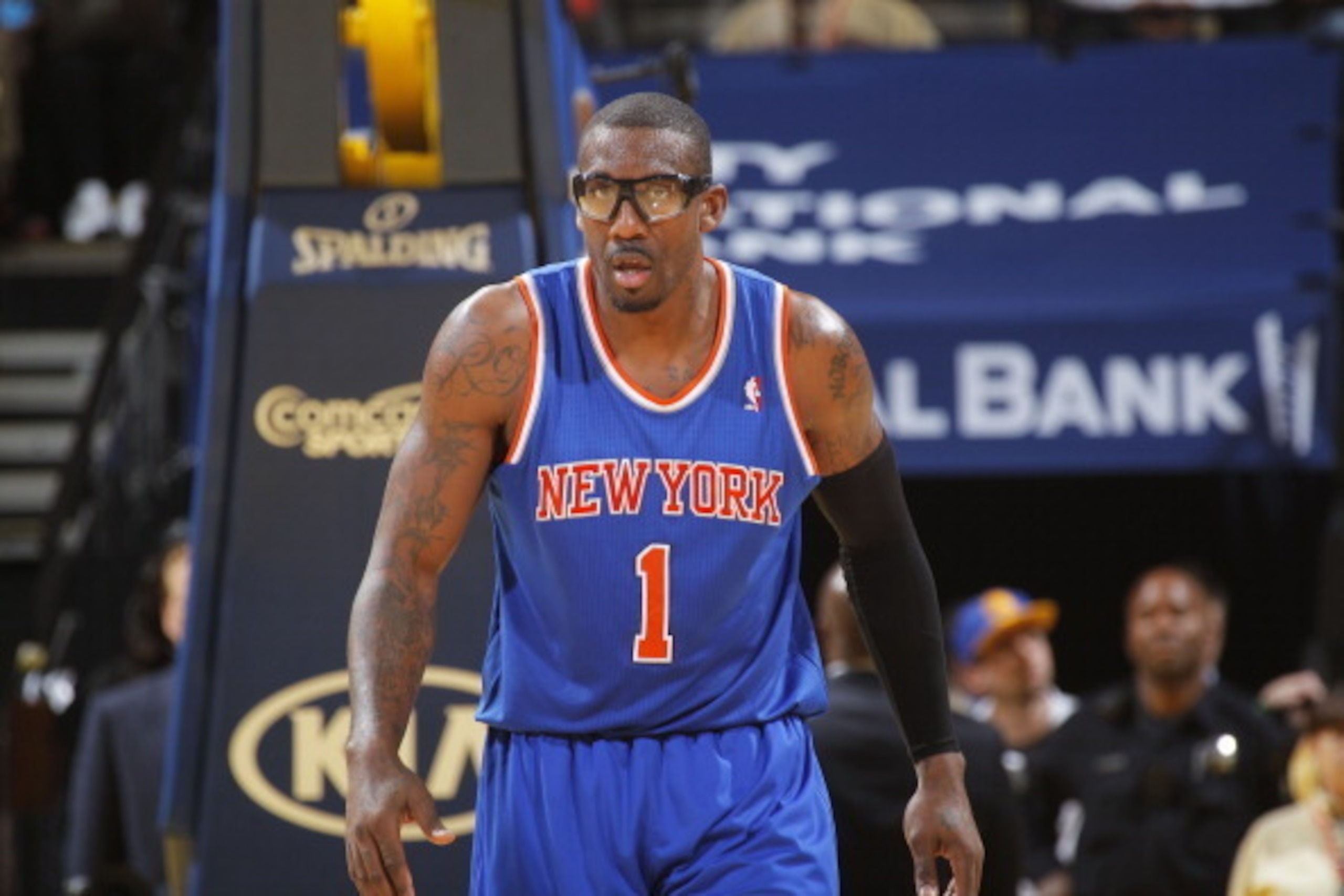 OAKLAND, CA - MARCH 30: Amar'e Stoudemire #1 of the New York Knicks in a game against the Golden State Warriors on March 30, 2014 at Oracle Arena in Oakland, California. NOTE TO USER: User expressly acknowledges and agrees that, by downloading and or usin