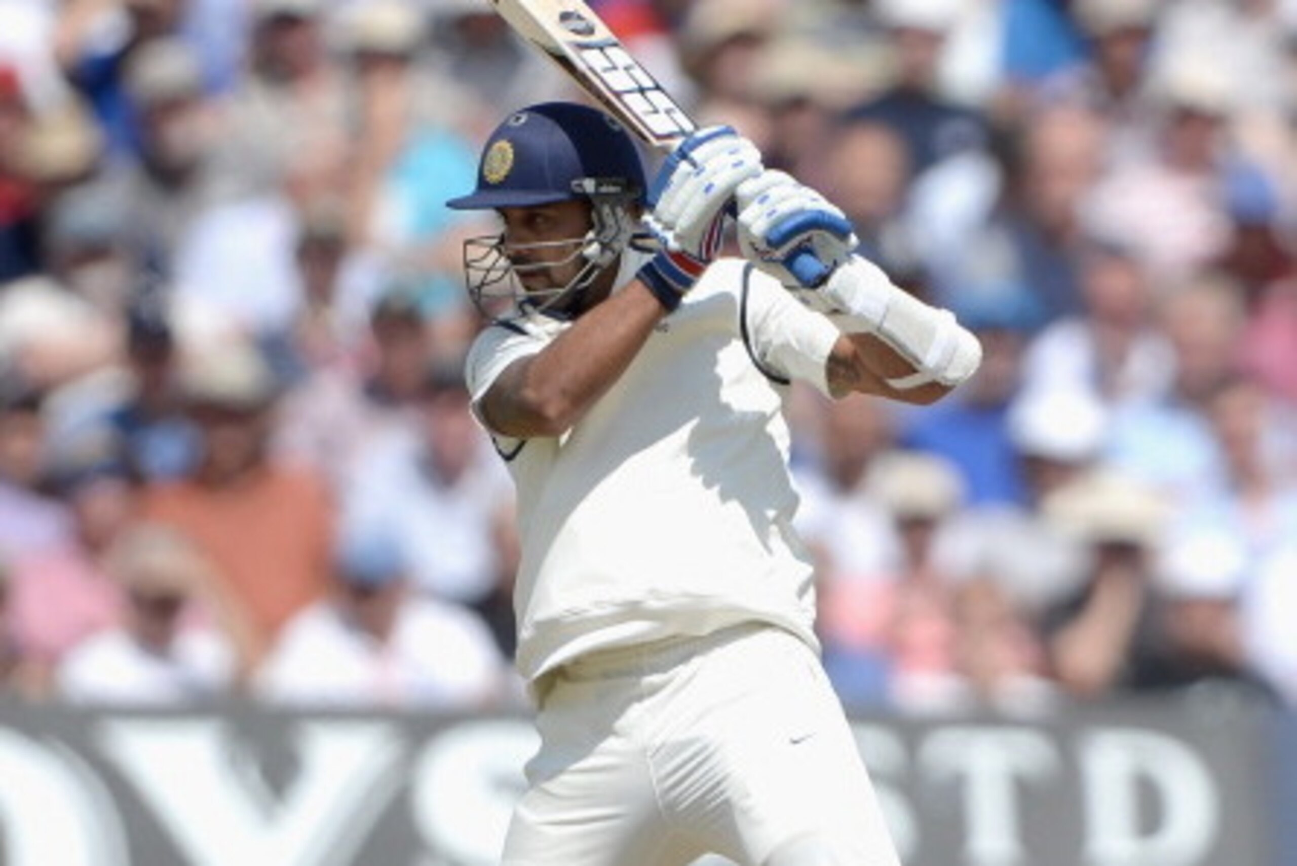 NOTTINGHAM, ENGLAND - JULY 09:  Murali Vijay of India bats during day one of 1st Investec Test match between England and India at Trent Bridge on July 9, 2014 in Nottingham, England.  (Photo by Gareth Copley/Getty Images)