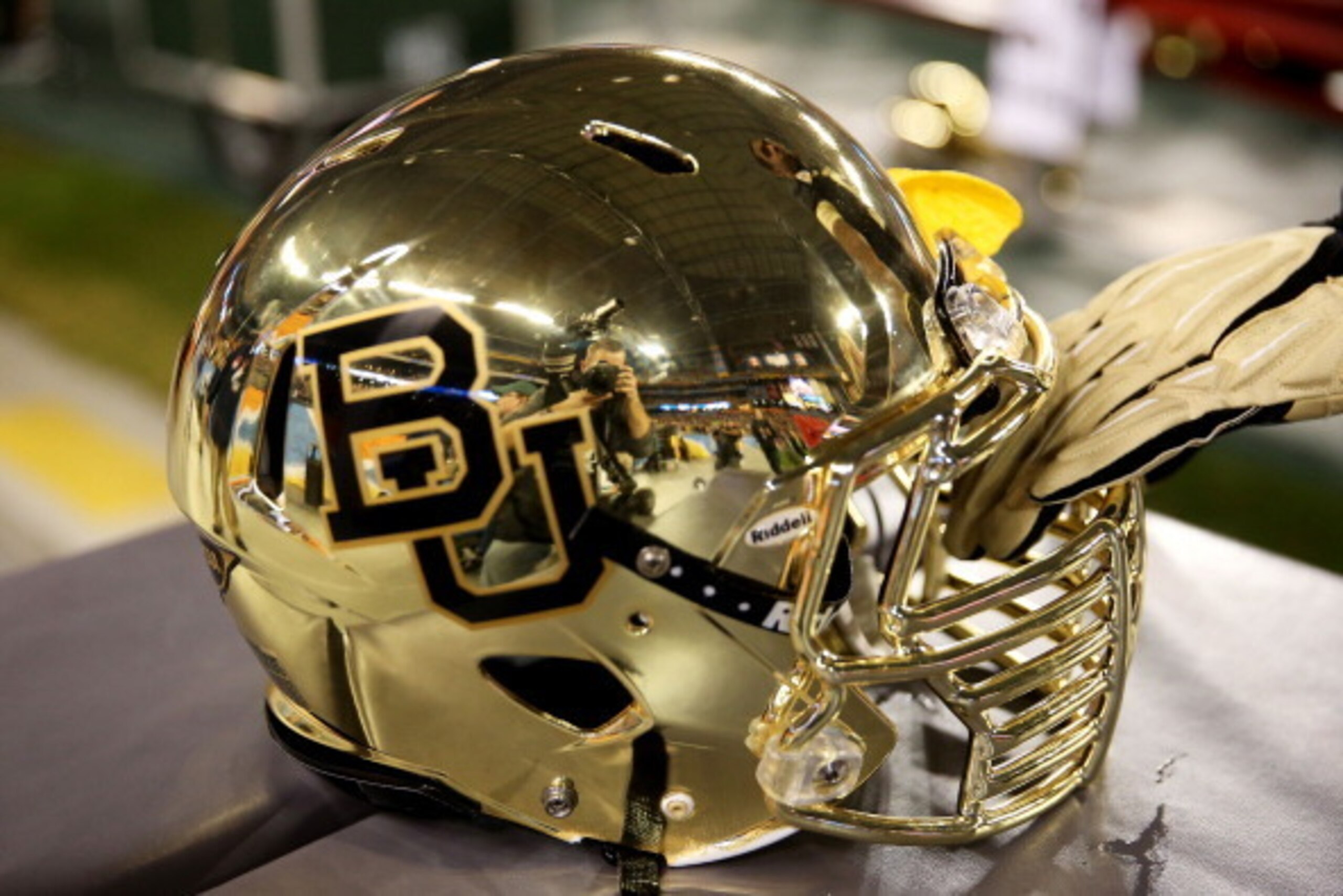 GLENDALE, AZ - JANUARY 01:  A Baylor Bears helmet is displayed during the Tostitos Fiesta Bowl against the UCF Knights at University of Phoenix Stadium on January 1, 2014 in Glendale, Arizona.  (Photo by Christian Petersen/Getty Images)