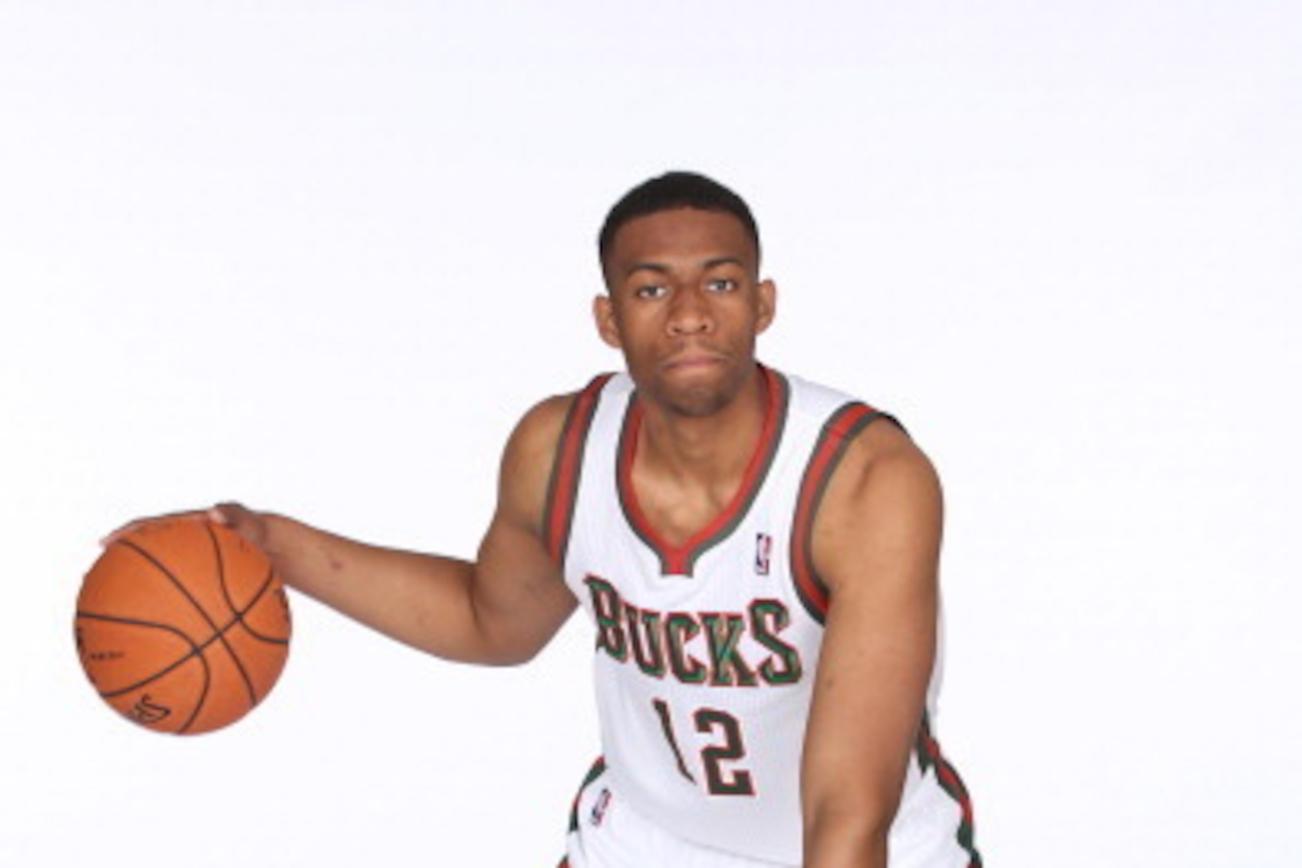 ST. FRANCIS, WI - JUNE 28:  Jabari Parker #12 of the Milwaukee Bucks poses for a portrait at the Bucks Training Center on June 28, 2014 in St. Francis, Wisconsin. NOTE TO USER:  User expressly acknowledges and agrees that, by downloading and or using this