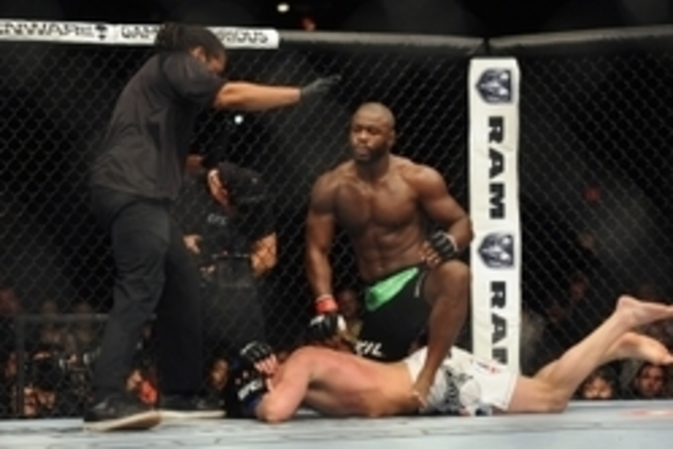 Nov 16, 2013; Las Vegas, NV, USA; Rashad Evans (red gloves) fights against Chael Sonnen (blue gloves) in their light heavyweight bout during UFC 167 at MGM Grand Garden Arena. Mandatory Credit: Stephen R. Sylvanie-USA TODAY Sports