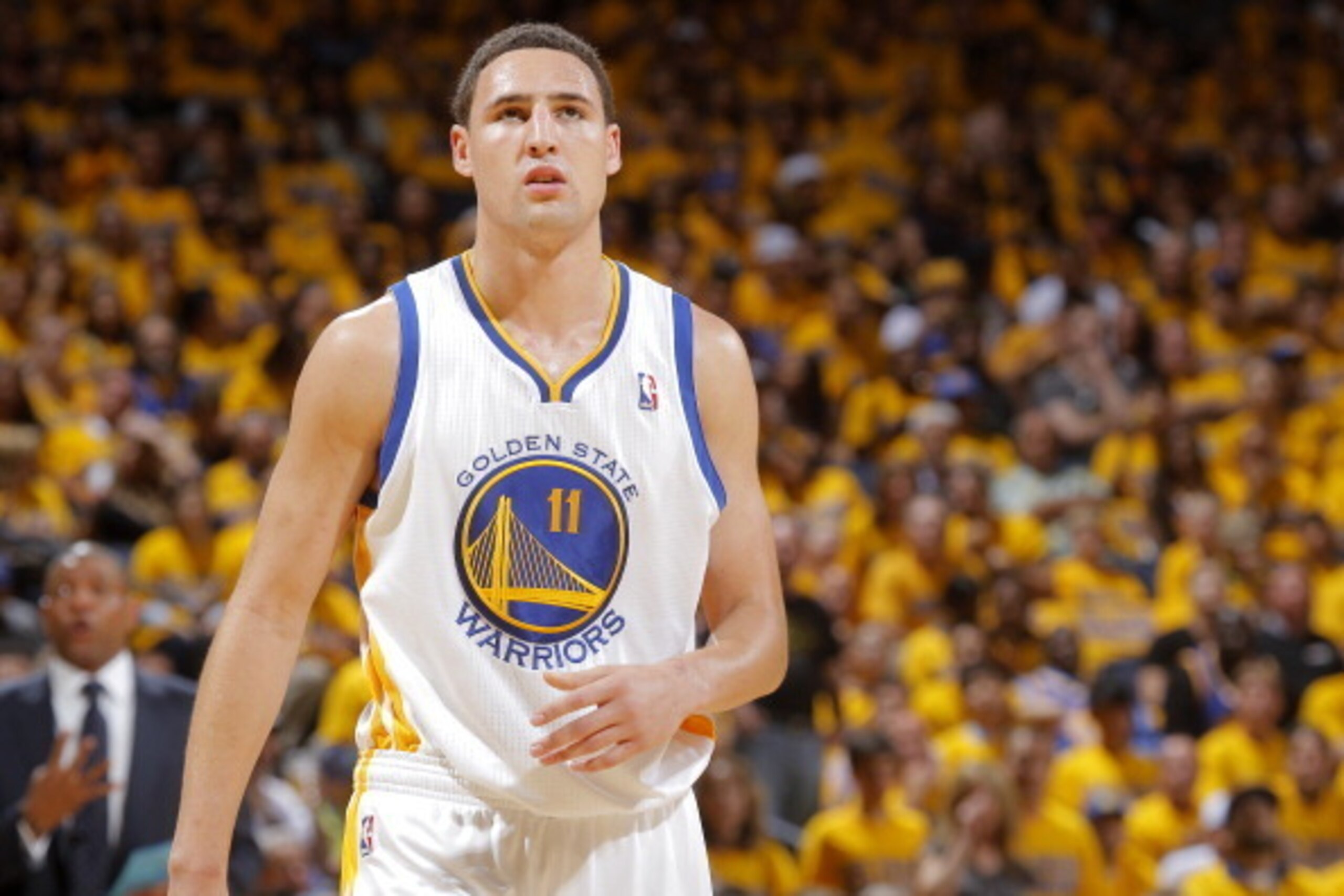 OAKLAND, CA - MAY 1: Klay Thompson #11 of the Golden State Warriors in a game against the Los Angeles Clippers in Game Six of the Western Conference Quarterfinals during the 2014 NBA Playoffs at Oracle Arena on May 1, 2014 in Oakland, California. NOTE TO OAKLAND, CA - MAY 1: Klay Thompson #11 of the Golden State Warriors in a game against the Los Angeles Clippers in Game Six of the Western Conference Quarterfinals during the 2014 NBA Playoffs at Oracle Arena on May 1, 2014 in Oakland, California. NOTE TO
