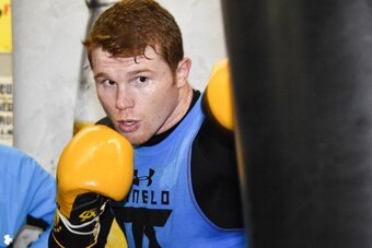 SAN DIEGO, CA - JULY 1:  Canelo Alvarez, former WBC & WBA Super Welterweight World Champion, trains during an open workout at the House of Boxing Gym July 1, 2014 in San Diego, California.  (Photo by Denis Poroy/Getty Images)