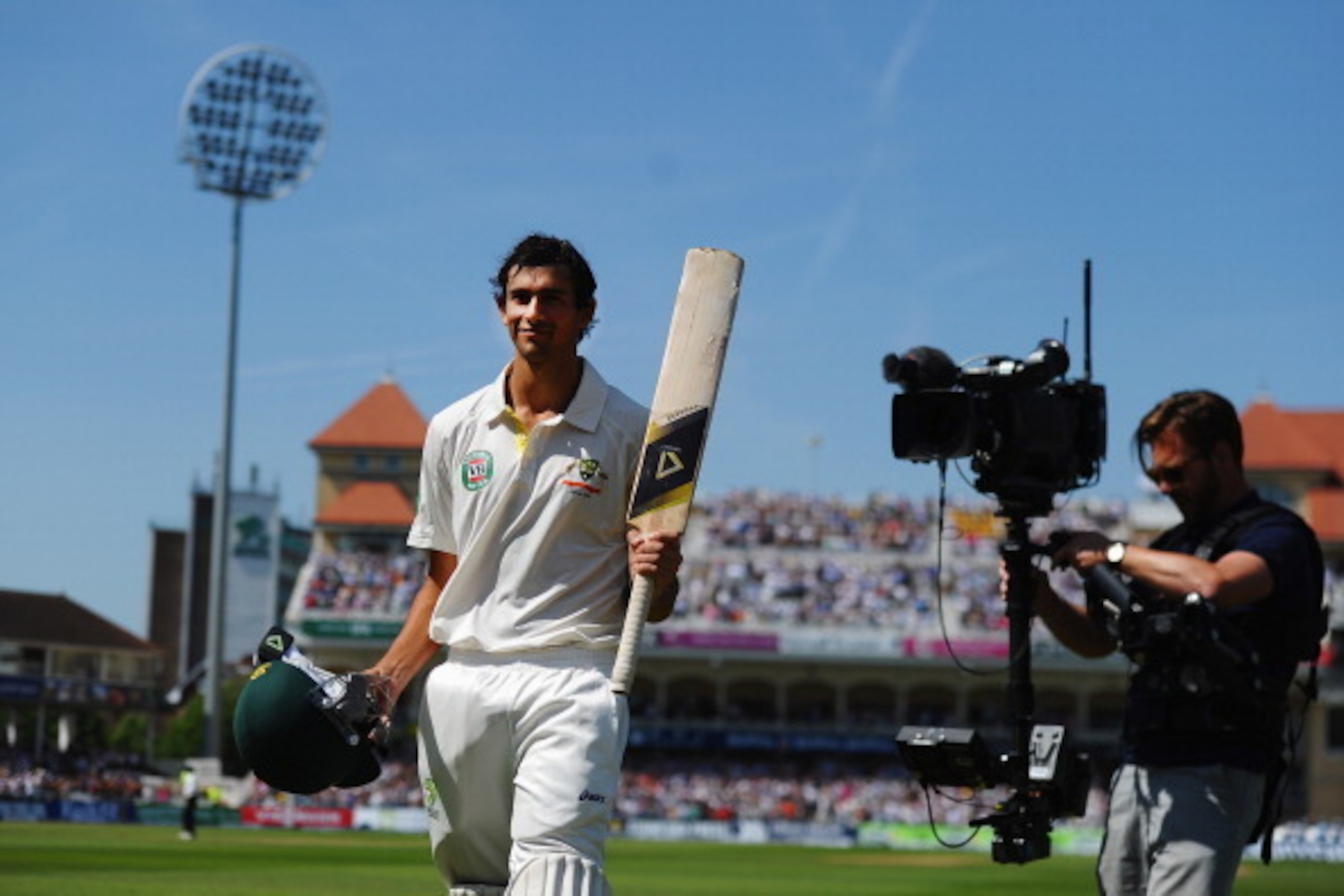 NOTTINGHAM, ENGLAND - JULY 11:  Ashton Agar of Australia acknowledges the crowd after being dismissed by Stuart Broad of England for 98 runs during day two of the 1st Investec Ashes Test match between England and Australia at Trent Bridge Cricket Ground o