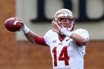 WINSTON SALEM, NC - NOVEMBER 09:  Jacob Coker #14 of the Florida State Seminoles during their game at BB&T Field on November 9, 2013 in Winston Salem, North Carolina.  (Photo by Streeter Lecka/Getty Images)