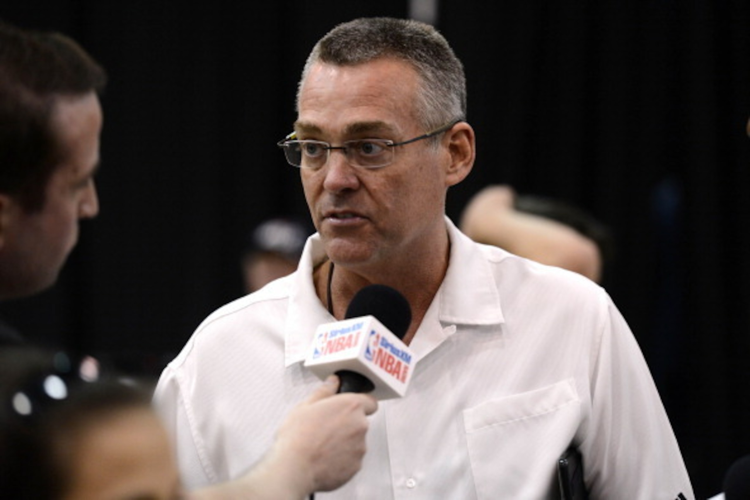 SAN ANTONIO, TX JUNE 6: R.C. Buford General Manager of the San Antonio Spurs addresses the media during media availability as part of the 2014 NBA Finals on June 6, 2014 at the Spurs Practice Facility in San Antonio, Texas. NOTE TO USER: User expressly ac