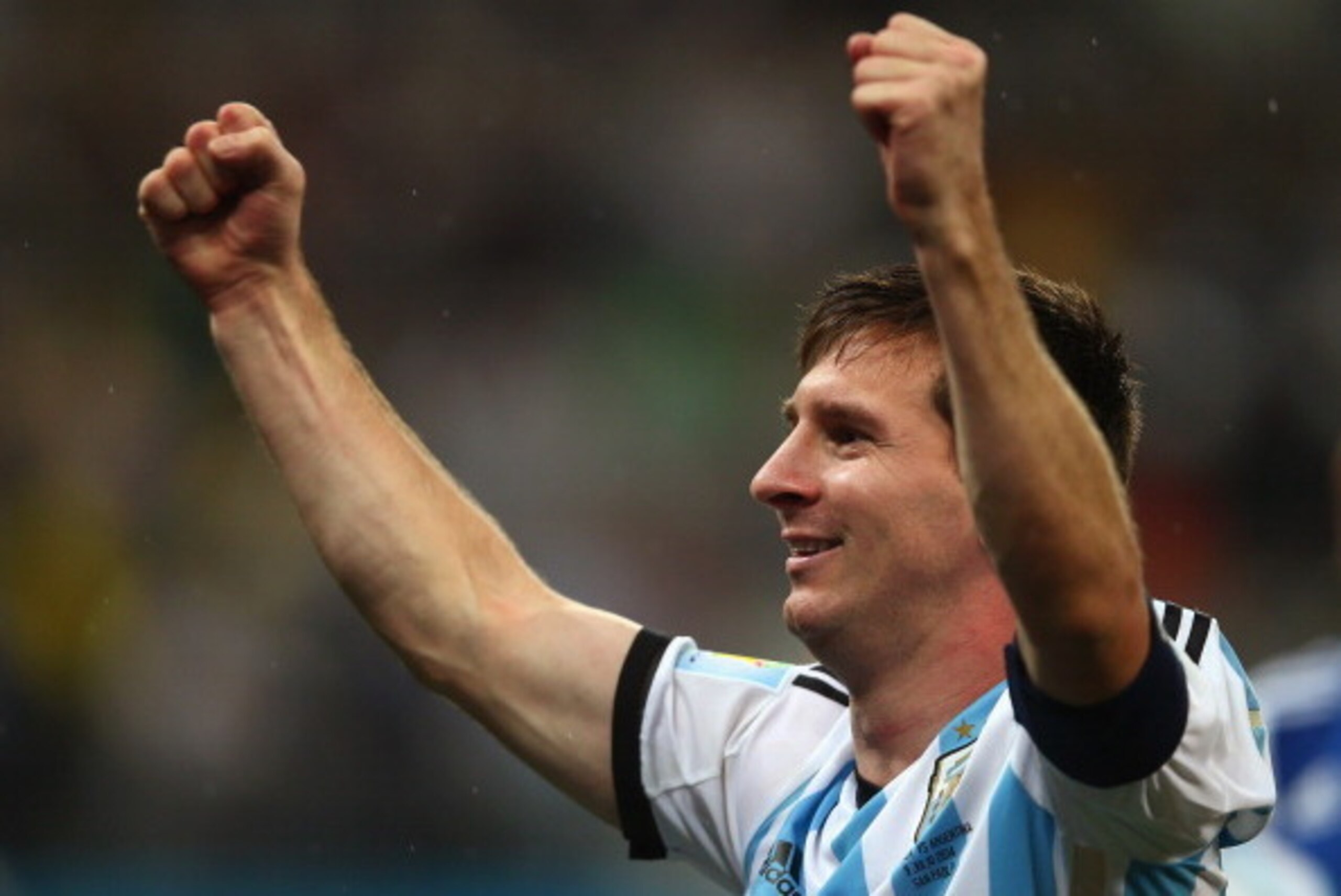 SAO PAULO, BRAZIL - JULY 09: Lionel Messi of Argentina celebrates defeating the Netherlands in a shootout during the 2014 FIFA World Cup Brazil Semi Final match between the Netherlands and Argentina at Arena de Sao Paulo on July 9, 2014 in Sao Paulo, Bra SAO PAULO, BRAZIL - JULY 09: Lionel Messi of Argentina celebrates defeating the Netherlands in a shootout during the 2014 FIFA World Cup Brazil Semi Final match between the Netherlands and Argentina at Arena de Sao Paulo on July 9, 2014 in Sao Paulo, Bra